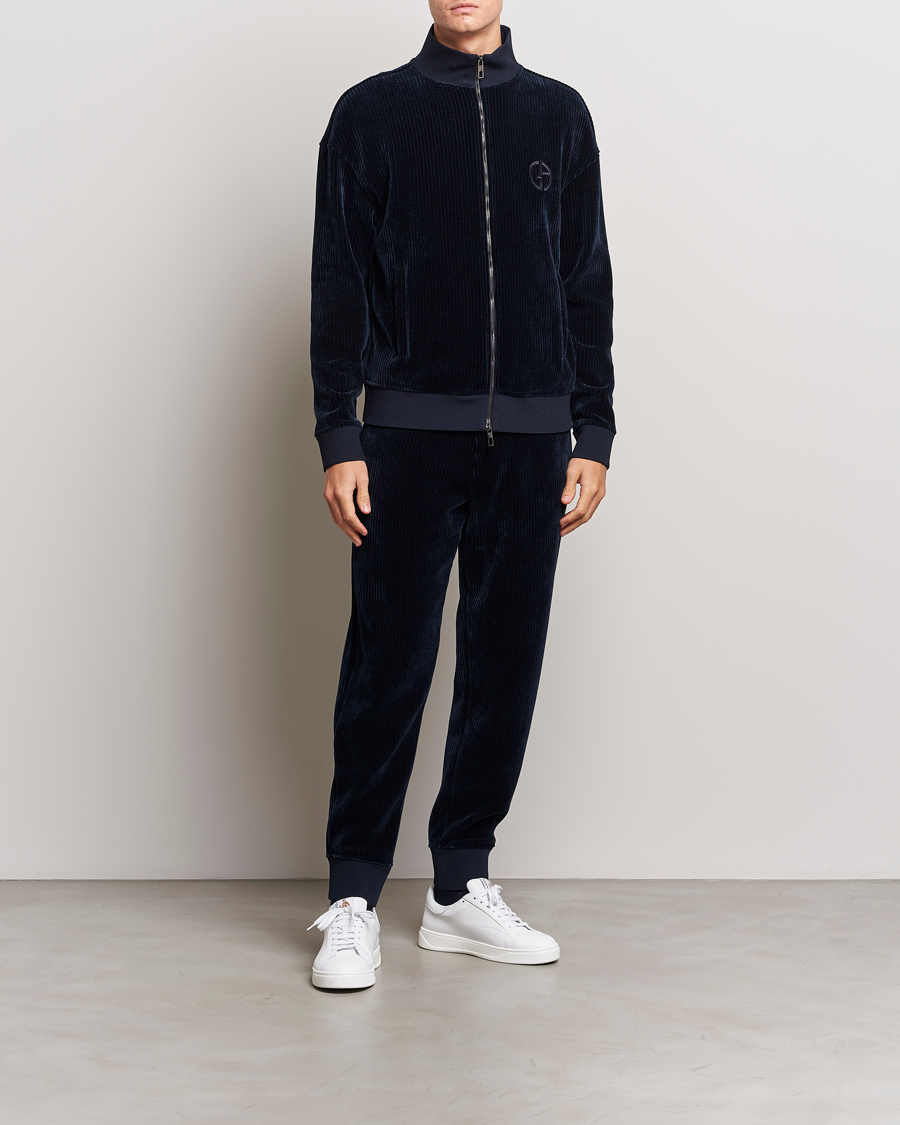 Giorgio Armani Jersey Corduroy Zip Sweater Navy at CareOfCarl.com