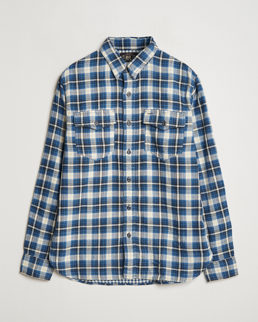 RRL Herc Flannel Shirt Blue Check at CareOfCarl.com