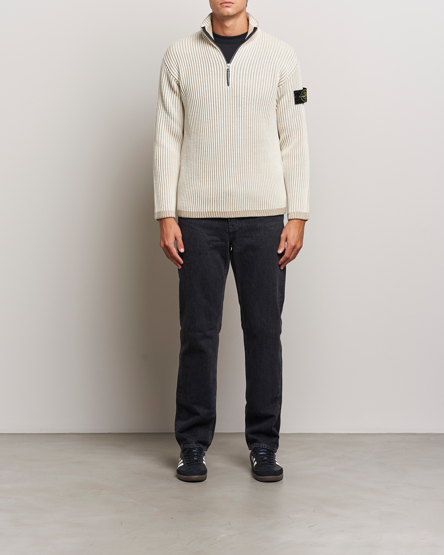 Stone Island Full Rib Wool Half Zip Natural at CareOfCarl.com