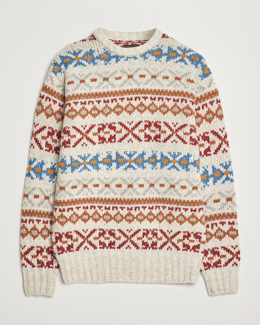 BEAMS PLUS Fair Isle Crew Neck Sweater Off White at CareOfCarl.com