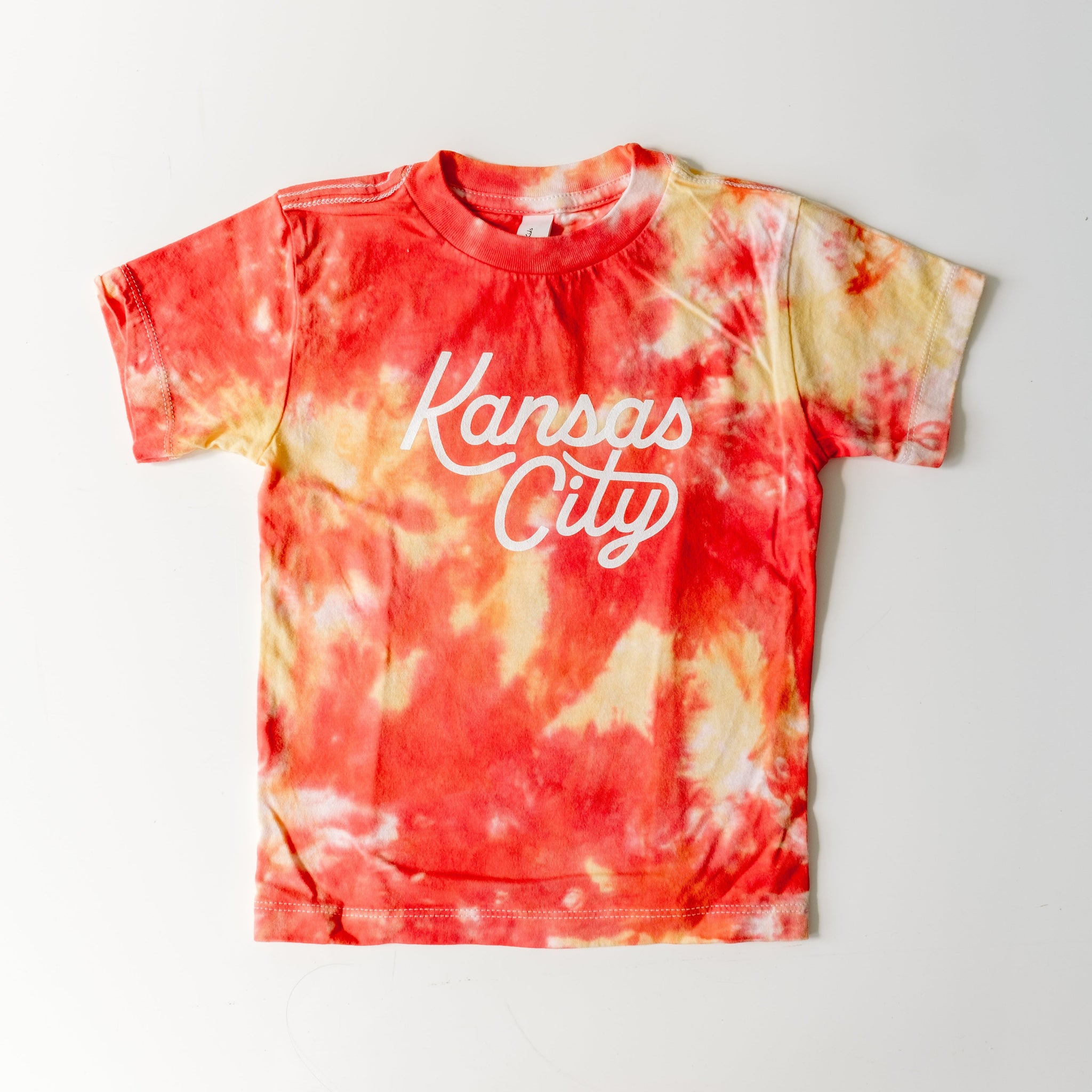 Kansas City Script Tie Dye Tee - Red and Yellow Kids - Carly Rae