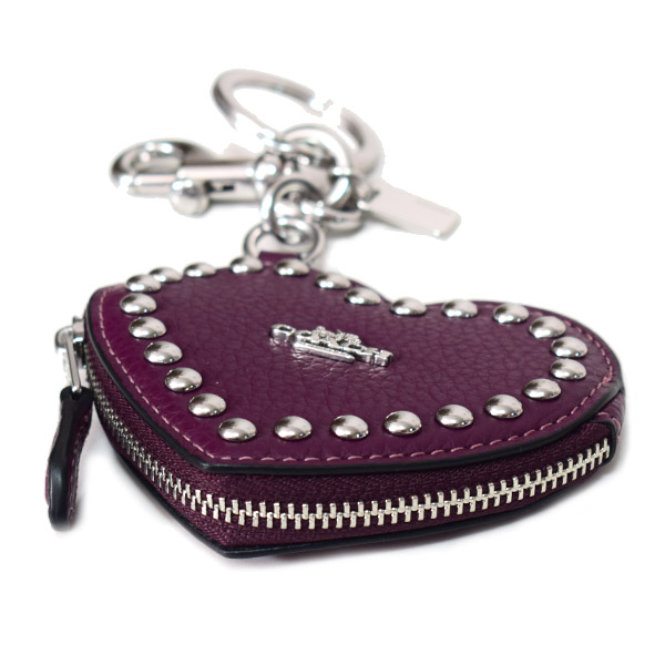 COACH】コーチ ぺブルレザー スタッズ ハート ポーチ リベット コイン