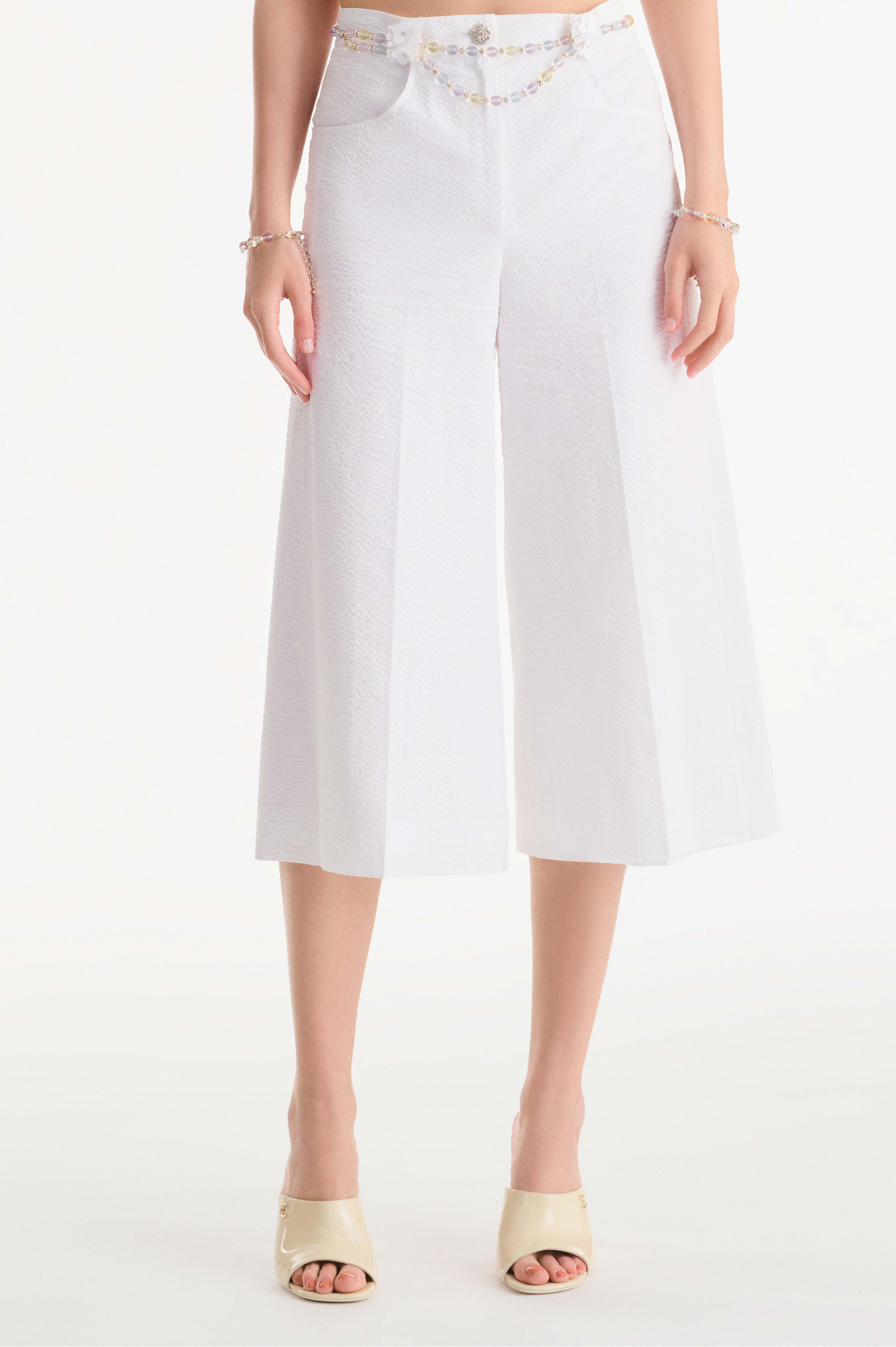 パンツ - エンブロイダリー コットン 、ホワイト — ファッション