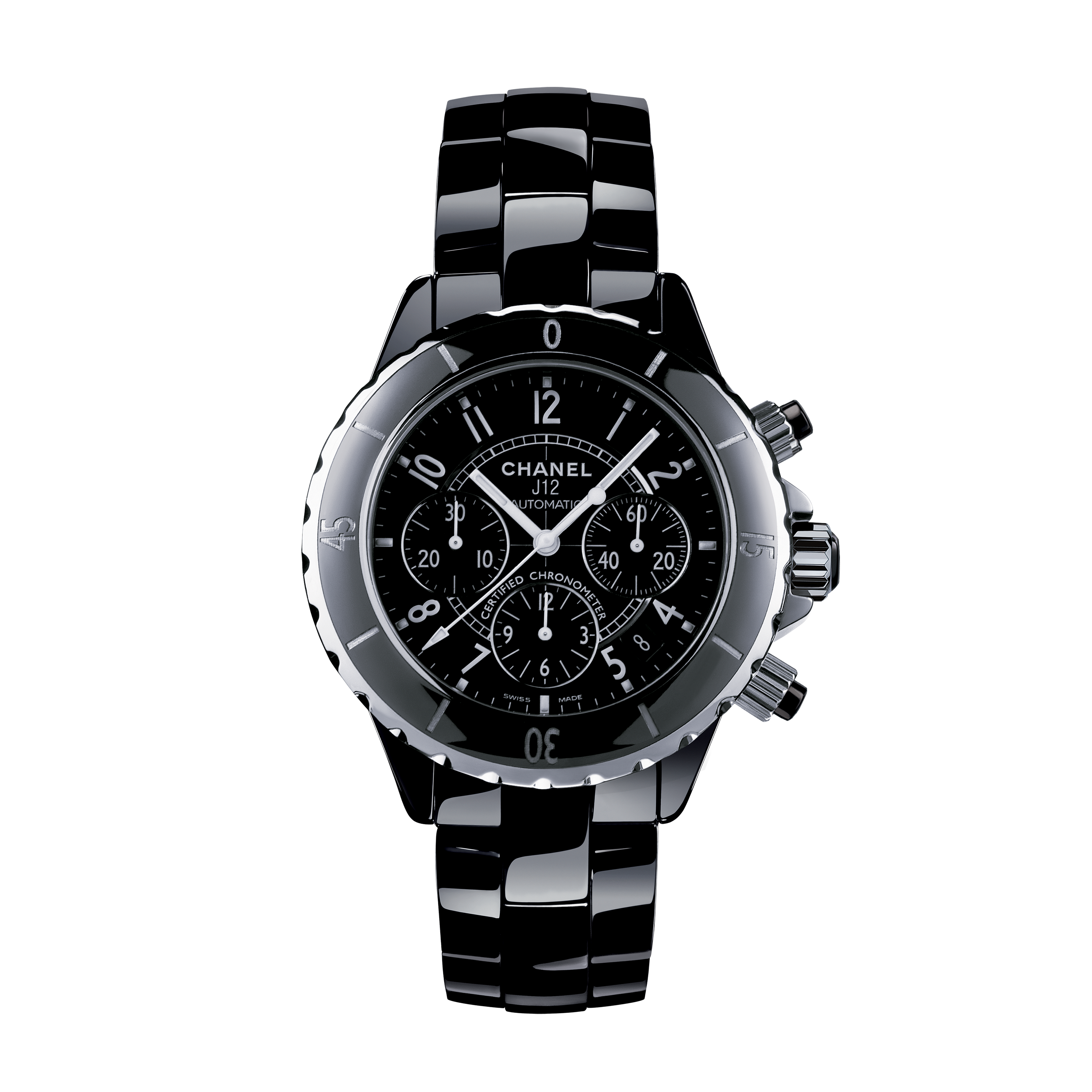 J12 Chronograph Watch, 41 mm - Black ceramic | CHANEL