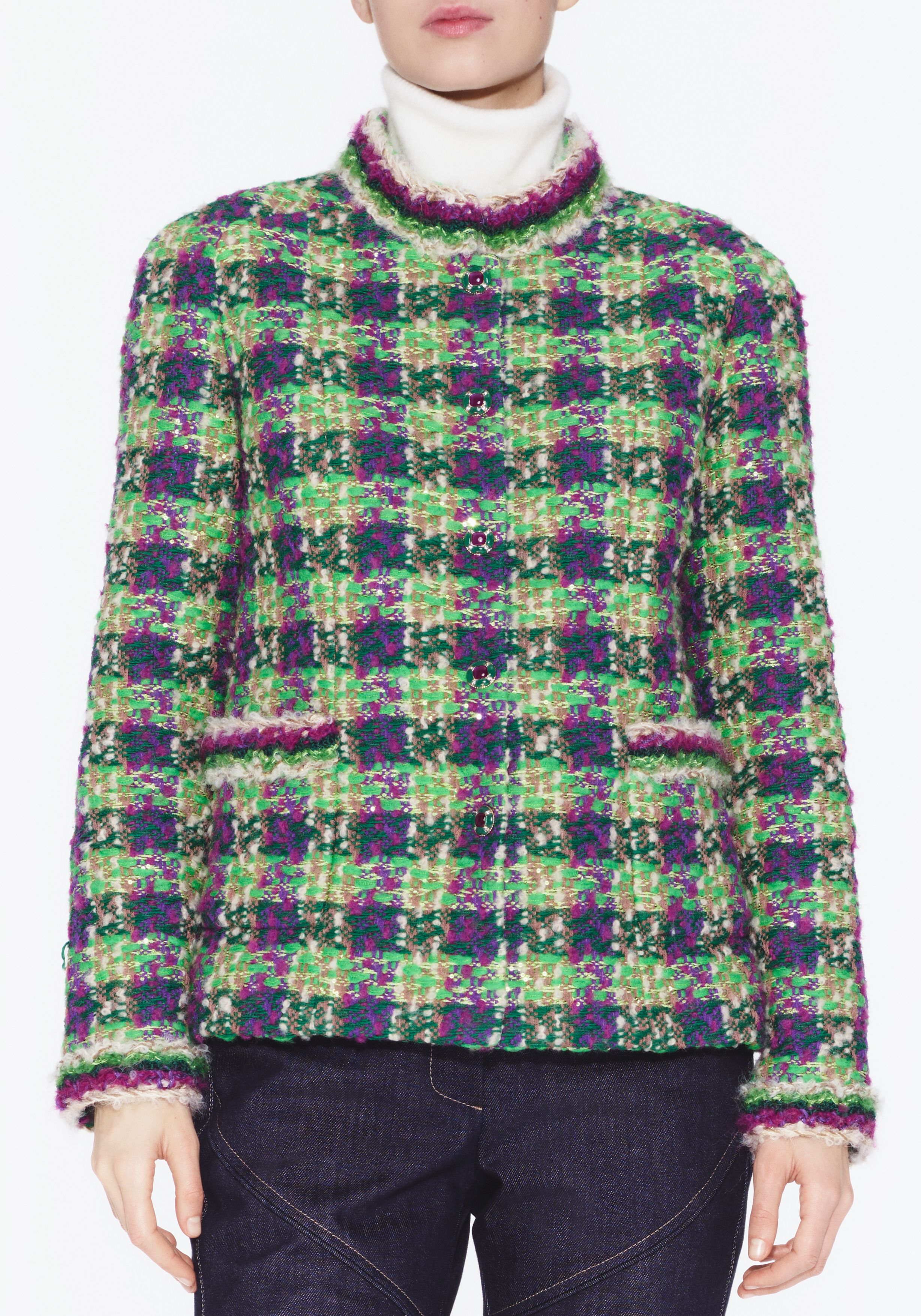 ジャケット - ツイード、グリーン、パープル & エクリュ