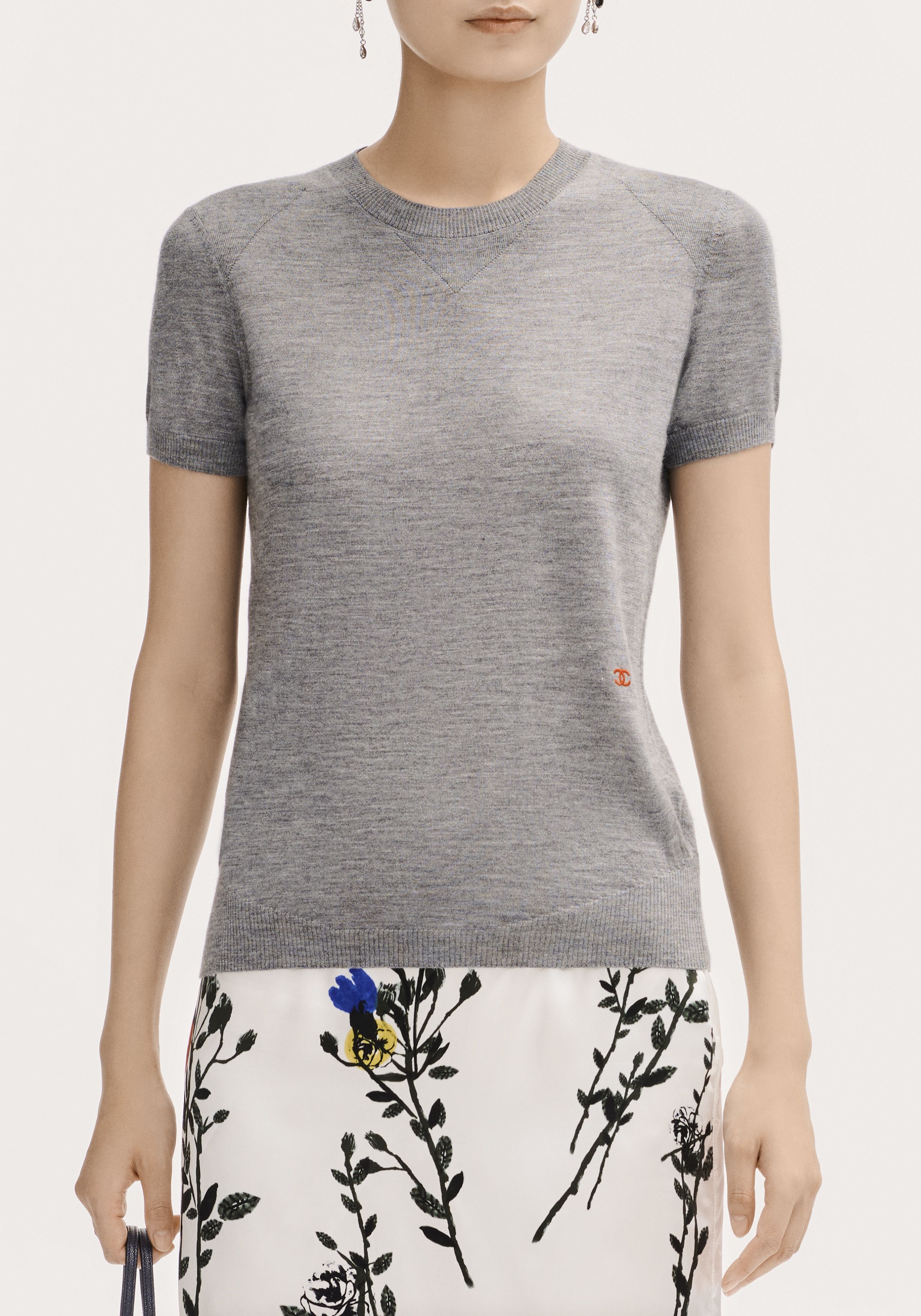 ショートスリーブ トップ - カシミヤ & シルク、グレー — ファッション