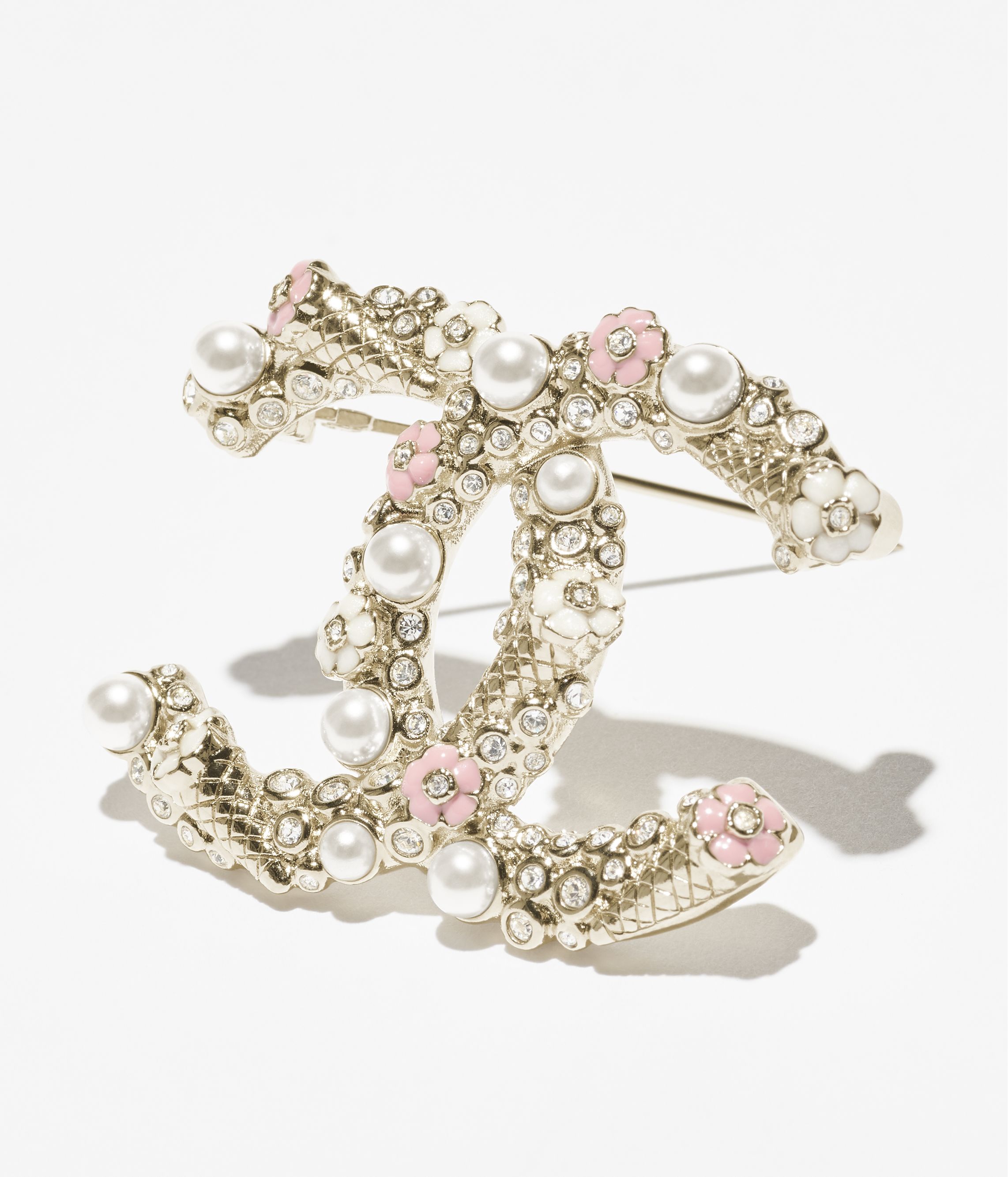ブローチ - レジン、コスチューム パール & ストラス、ゴールド