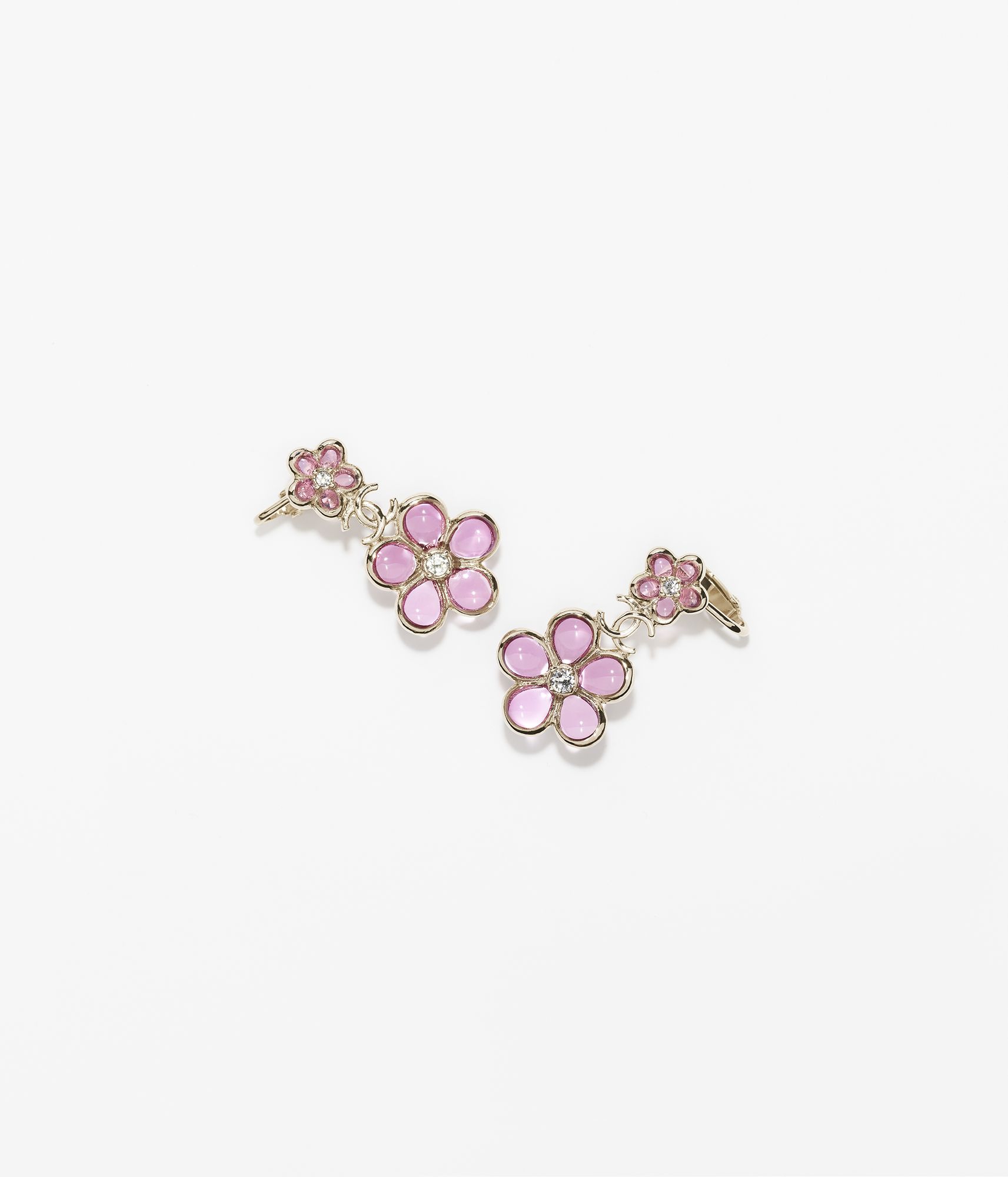 Stud earrings - Metal, resin, glass pearls & strass, gold, pink