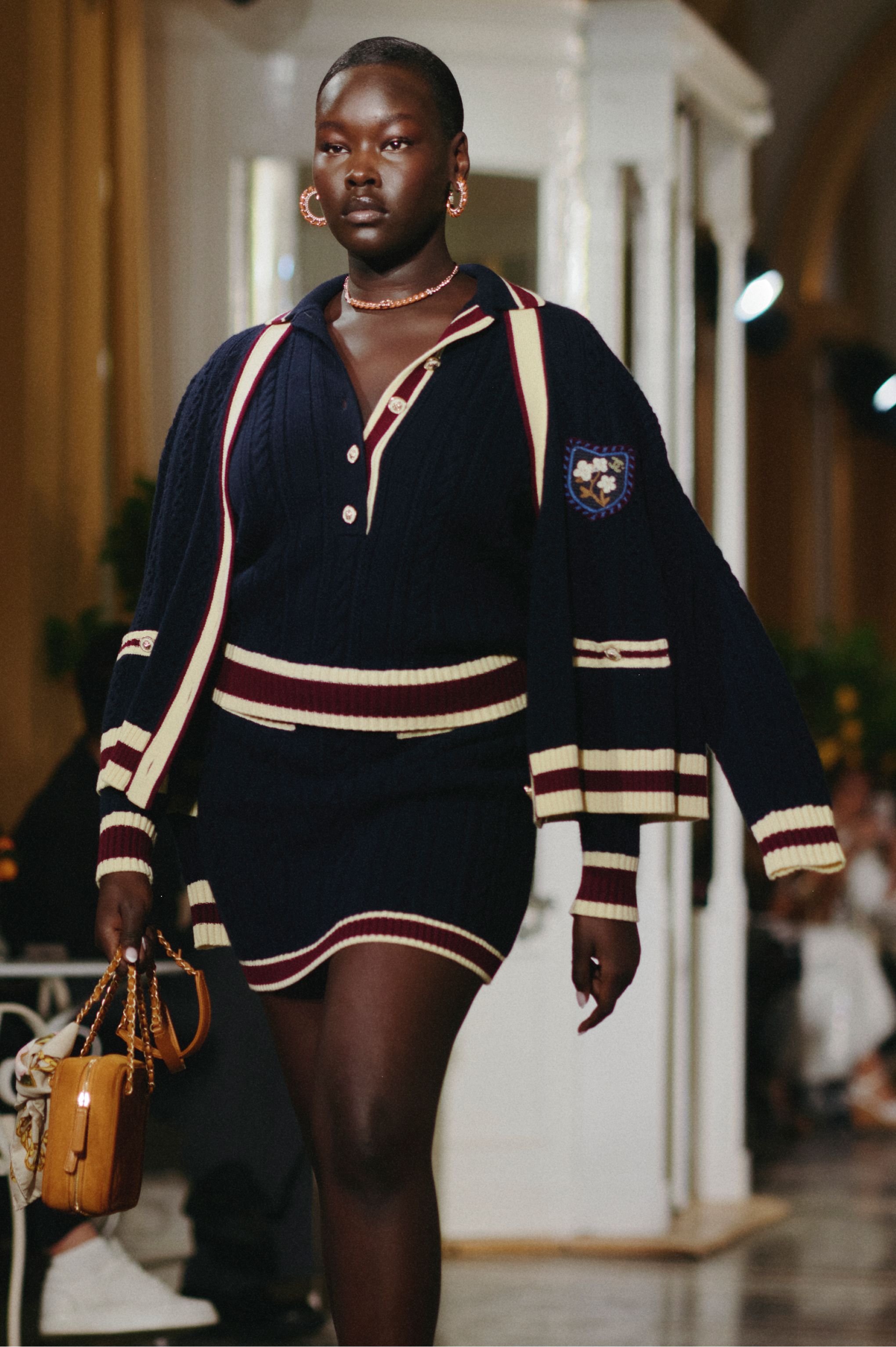 プルオーバー - カシミヤ & コットン、ネイビーブルー、ライトイエロー