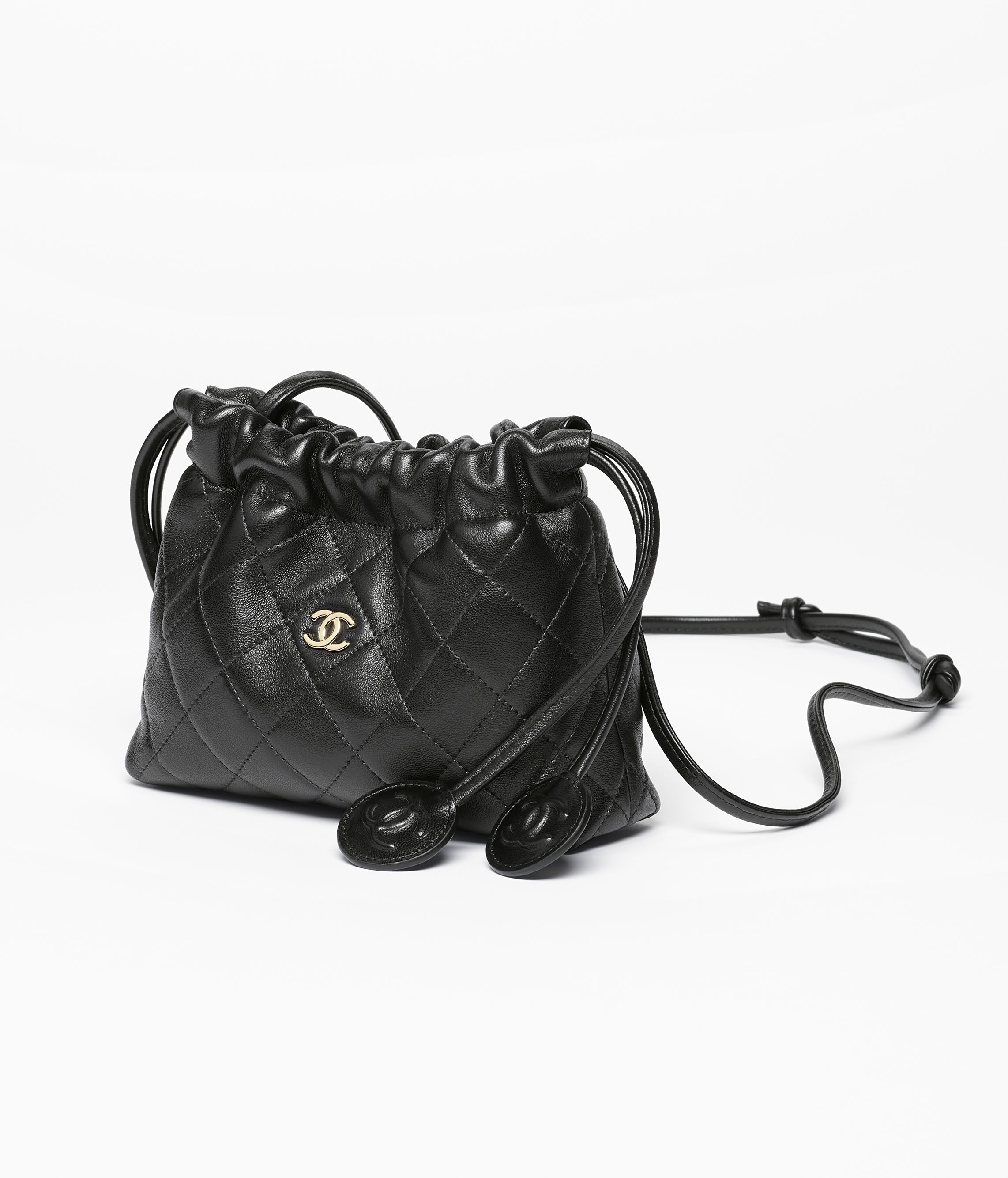 ストラップ クラッチ バッグ - ラムスキン、ブラック — ファッション