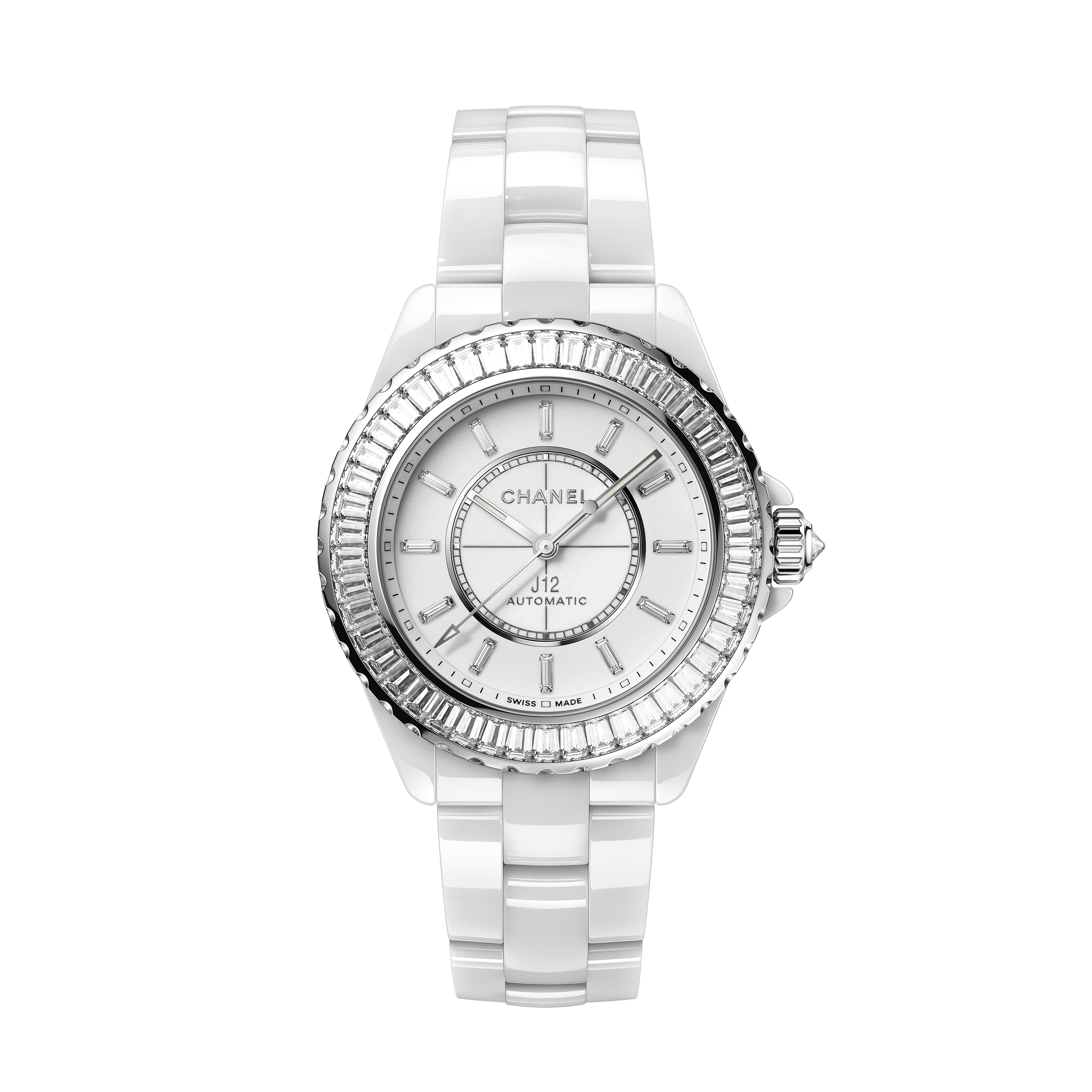 J12 Baguette Diamond Bezel watch Caliber 12.2, 33 mm - White