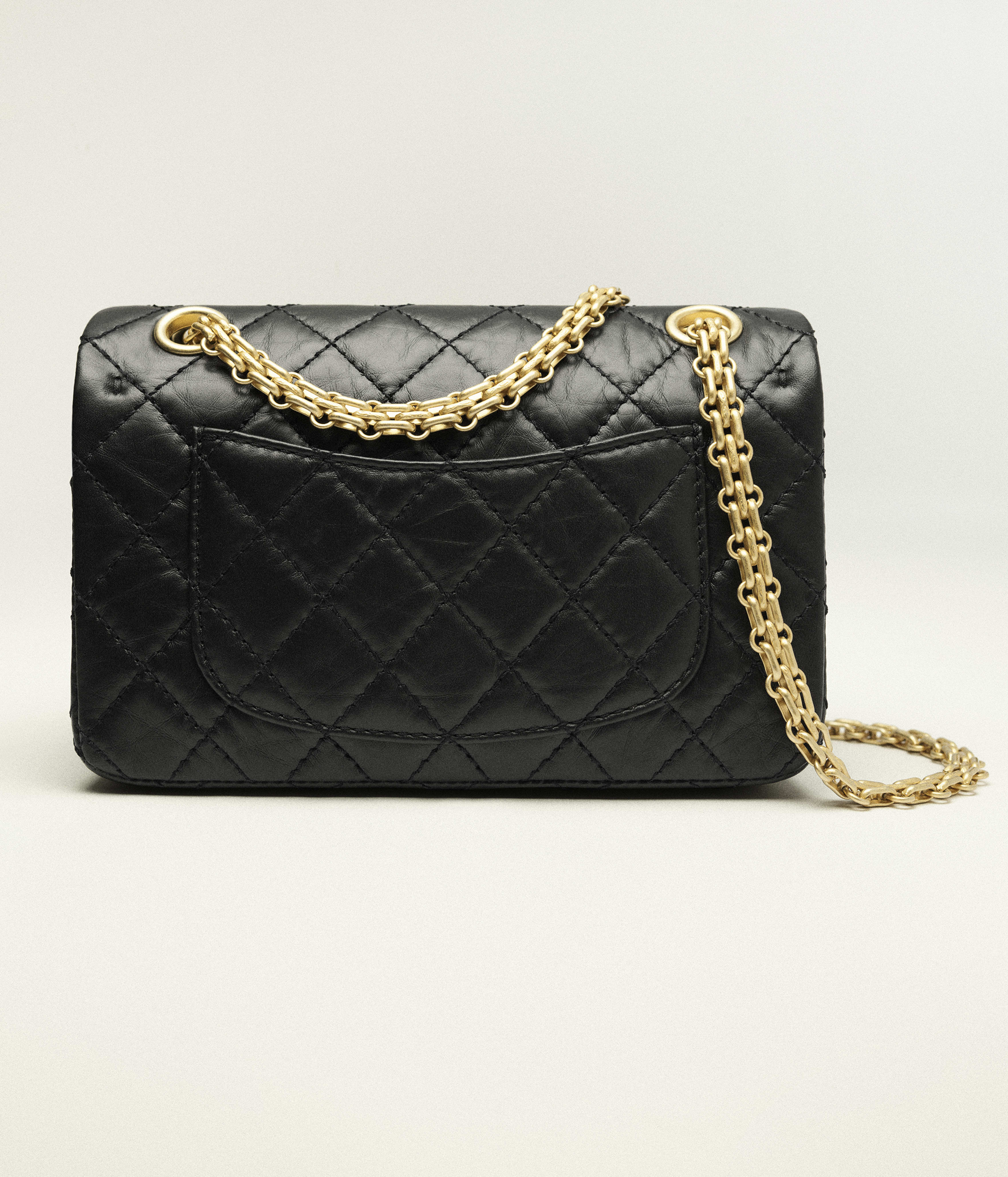 Mini 2.55 handbag, Aged calfskin & gold-tone metal, black