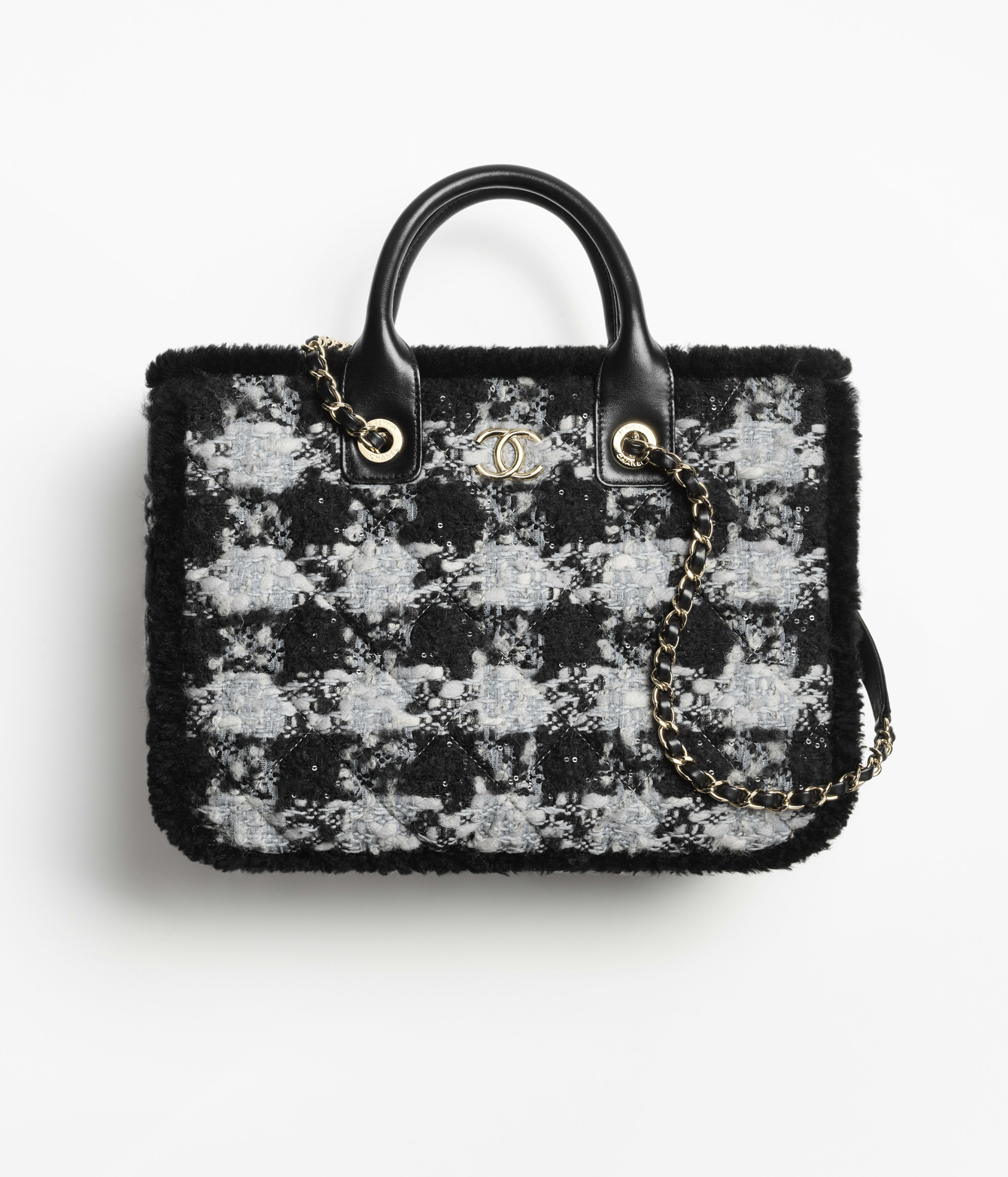 イヤーマフ - シアリング ラムスキン、ブラック & エクリュ