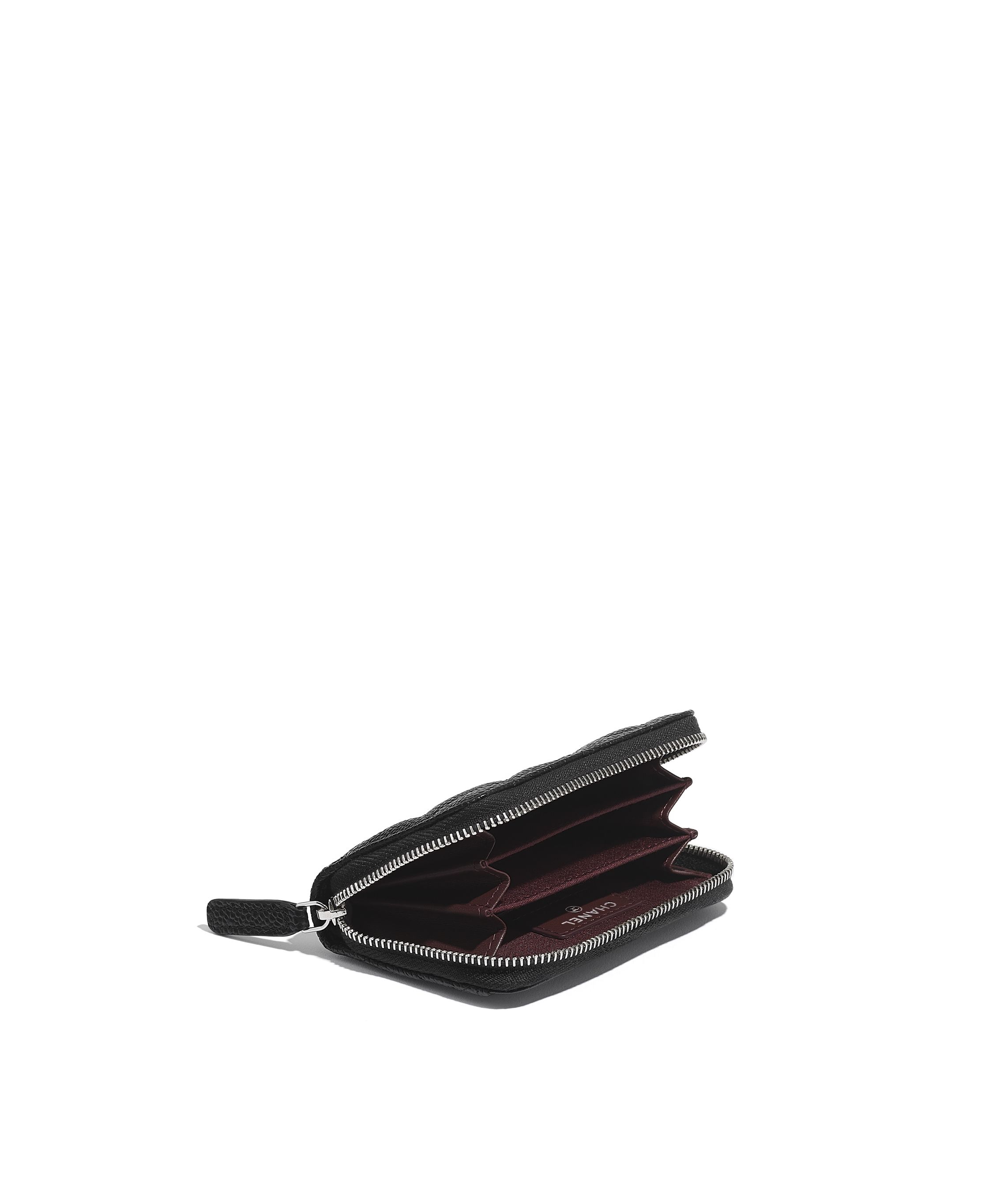 クラシック ジップ コインパース - グレインド カーフスキン、ブラック