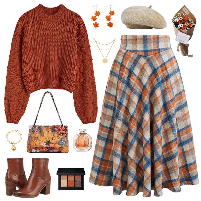 Plaid Melody Side Pocket Midi Skirt - Boho Chic, Indie & Romantic