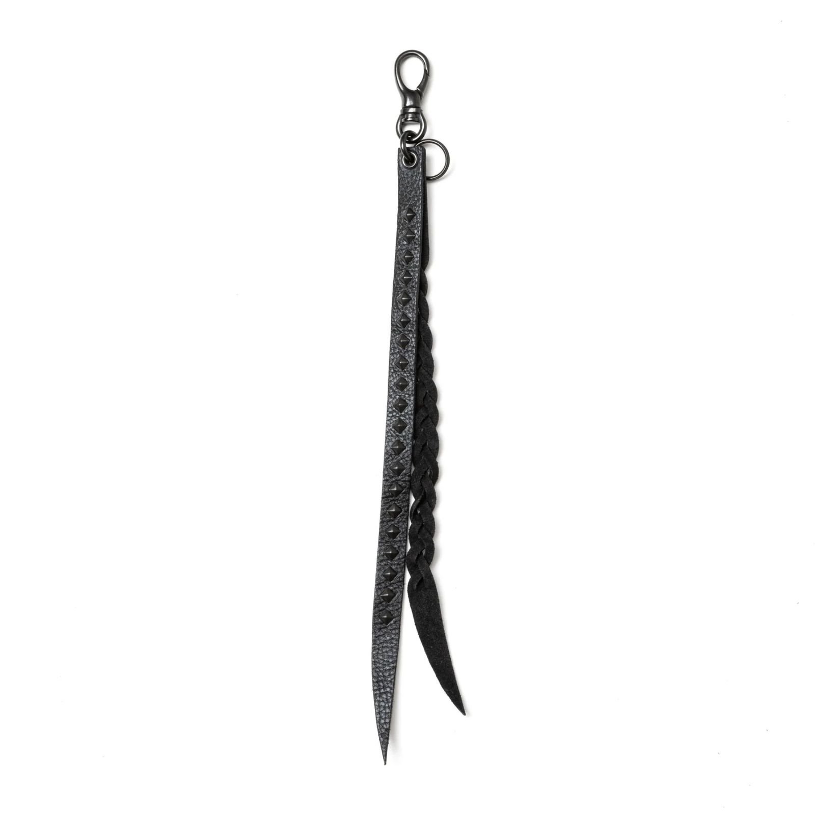 CALEE - STUDS & KNITTING LEATHER LONG KEY RING ＜TYPE B＞ (BLACK