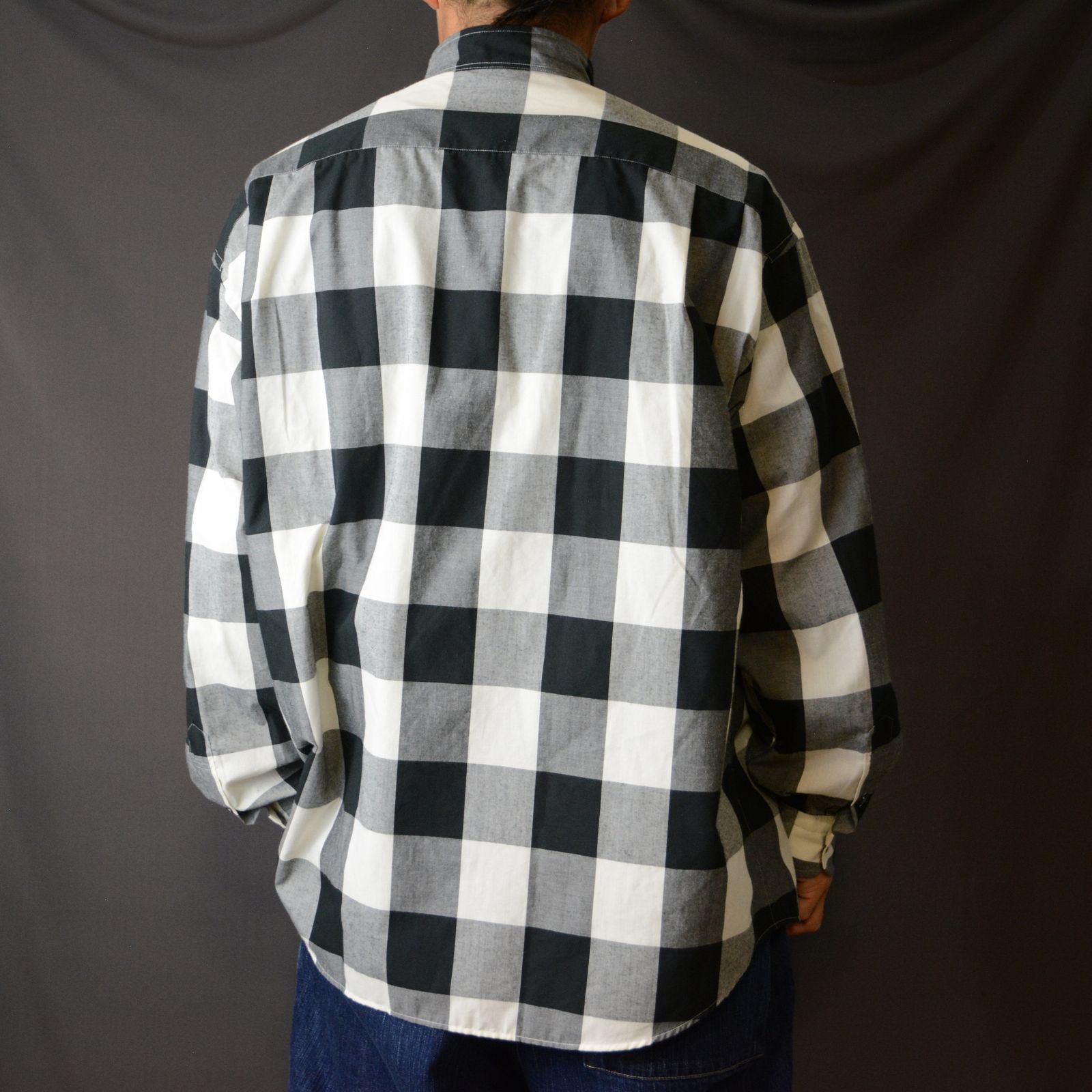 Porter Classic - BLOCK CHECK STAND COLLAR SHIRT (BLACK) - ブロック