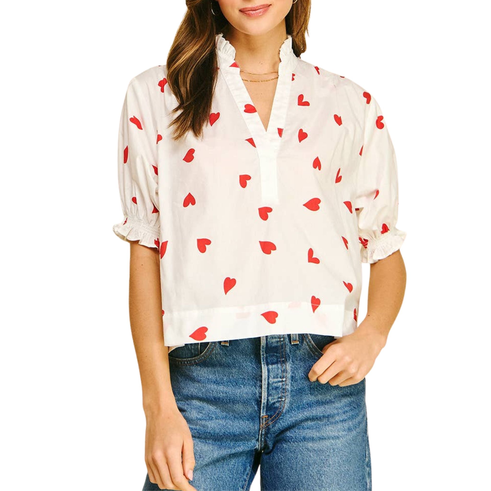 Heart Print V-Neck Blouse Top – Christina Greene