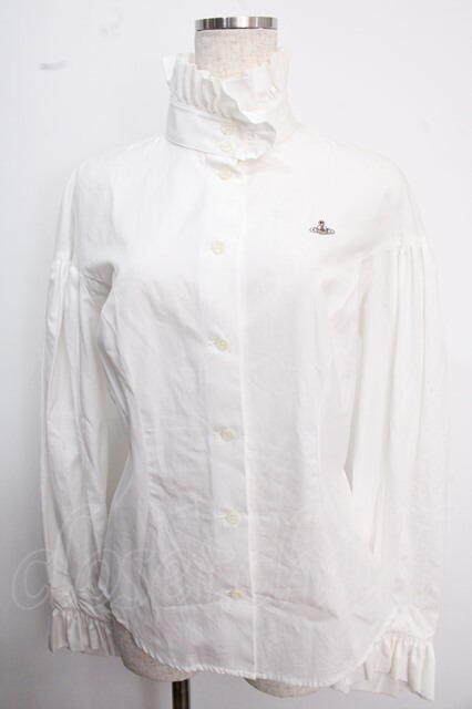 ヴィヴィアンウエストウッド 中古 / 単色オーブ刺繍立襟フリルブラウス