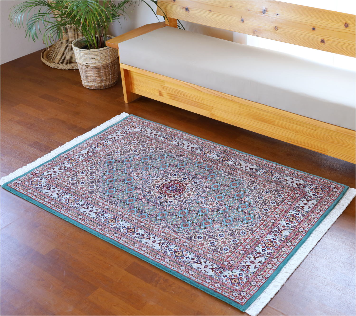 ペルシャ絨毯 ウール＆シルク ムード産 青緑｜クラフトワーク