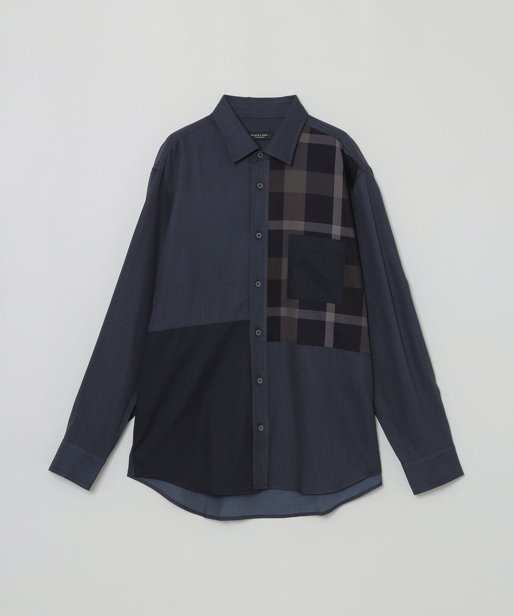 デニムライクパッチワークシャツ（カジュアルシャツ）｜BLACK LABEL
