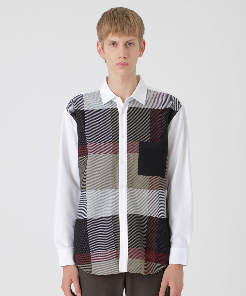 パネルチェックニットドッキングシャツ（カジュアルシャツ）｜BLACK