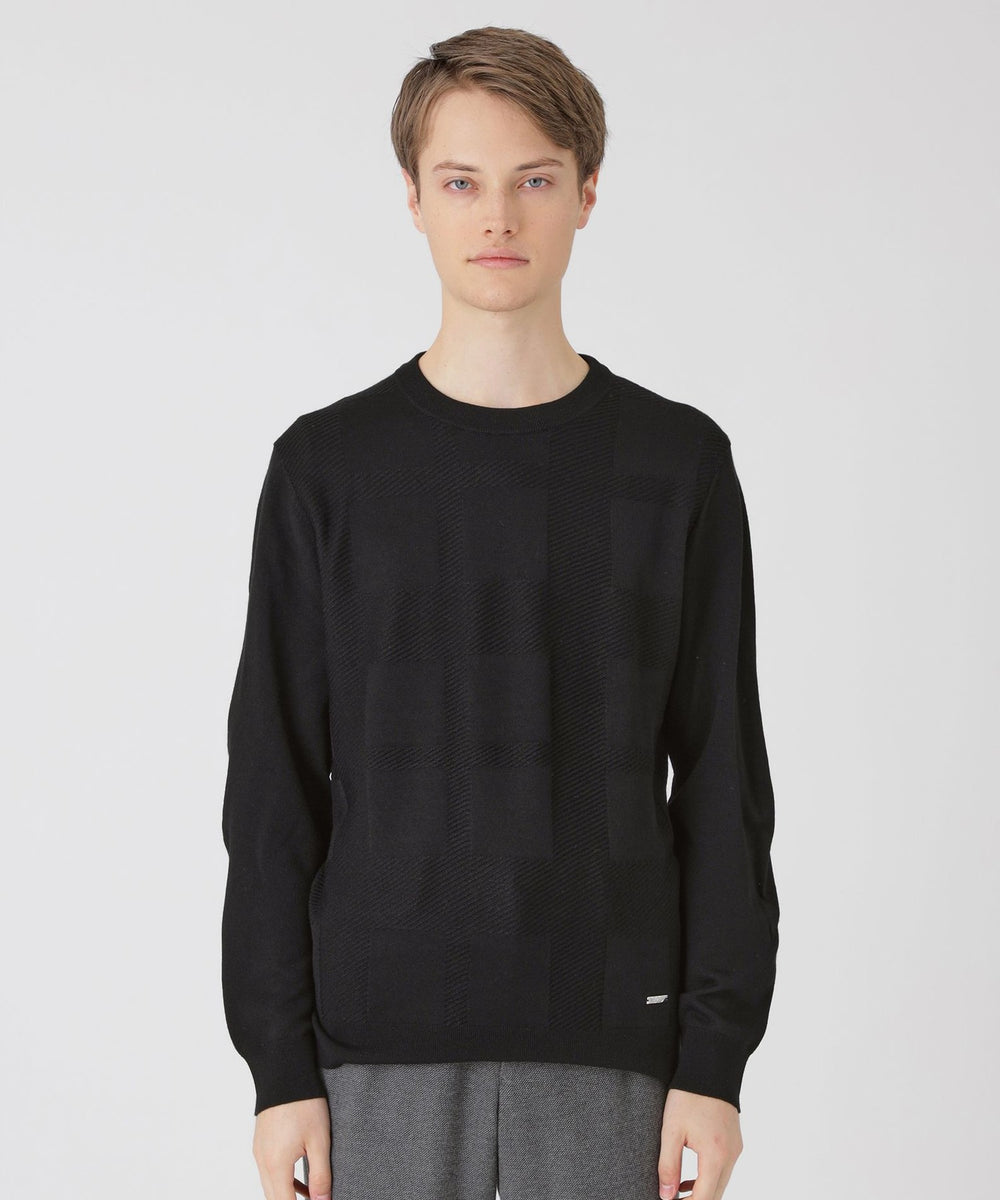 シャドーチェッククルーネックニット（ニットウェア）｜BLACK LABEL