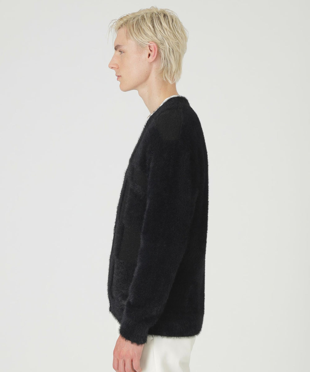 シャドーチェックシャギーニットカーディガン（ニットウェア）｜BLACK