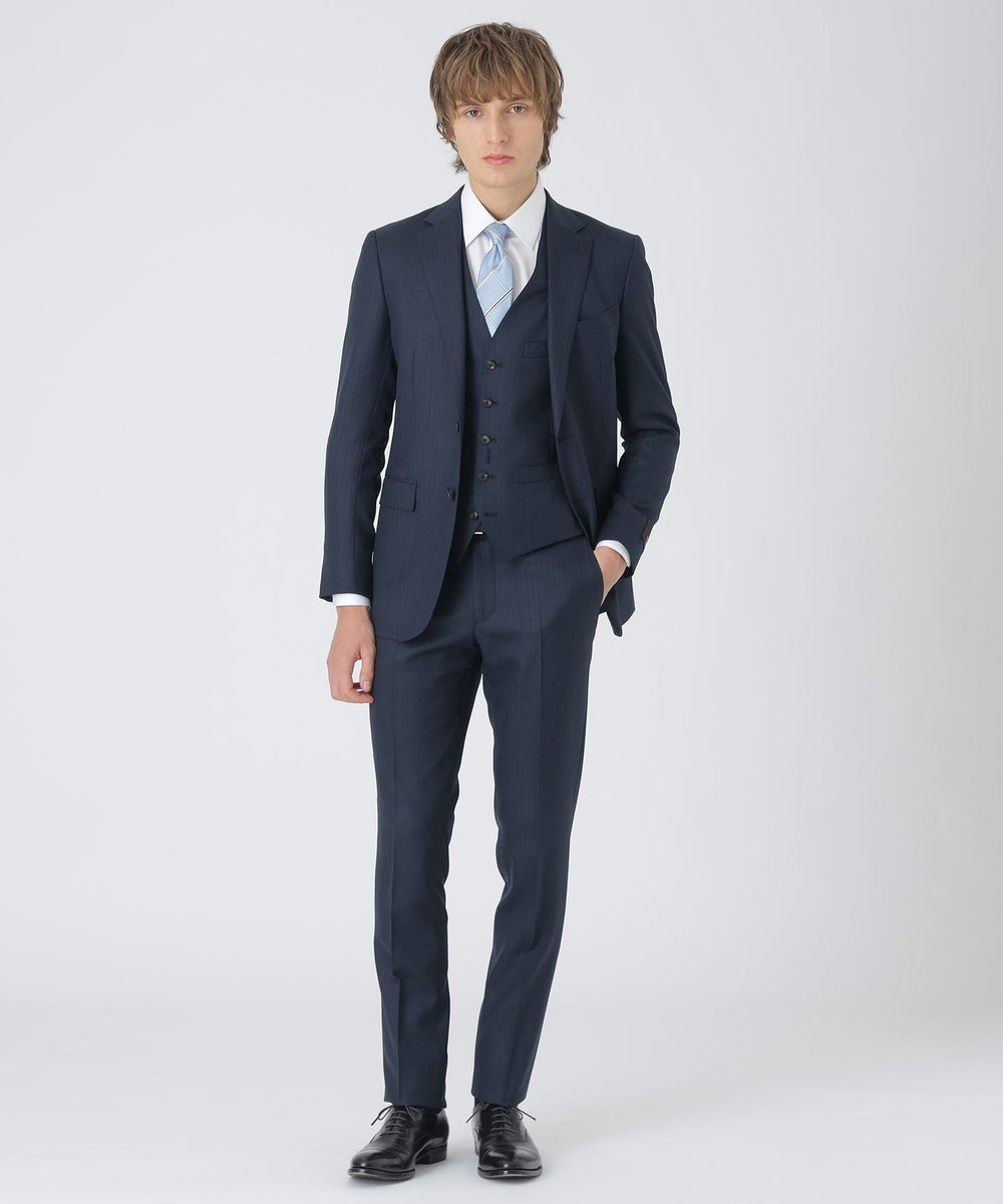 MIYUKIプルシャンブルーTOPシャドーストライプスリーピーススーツ