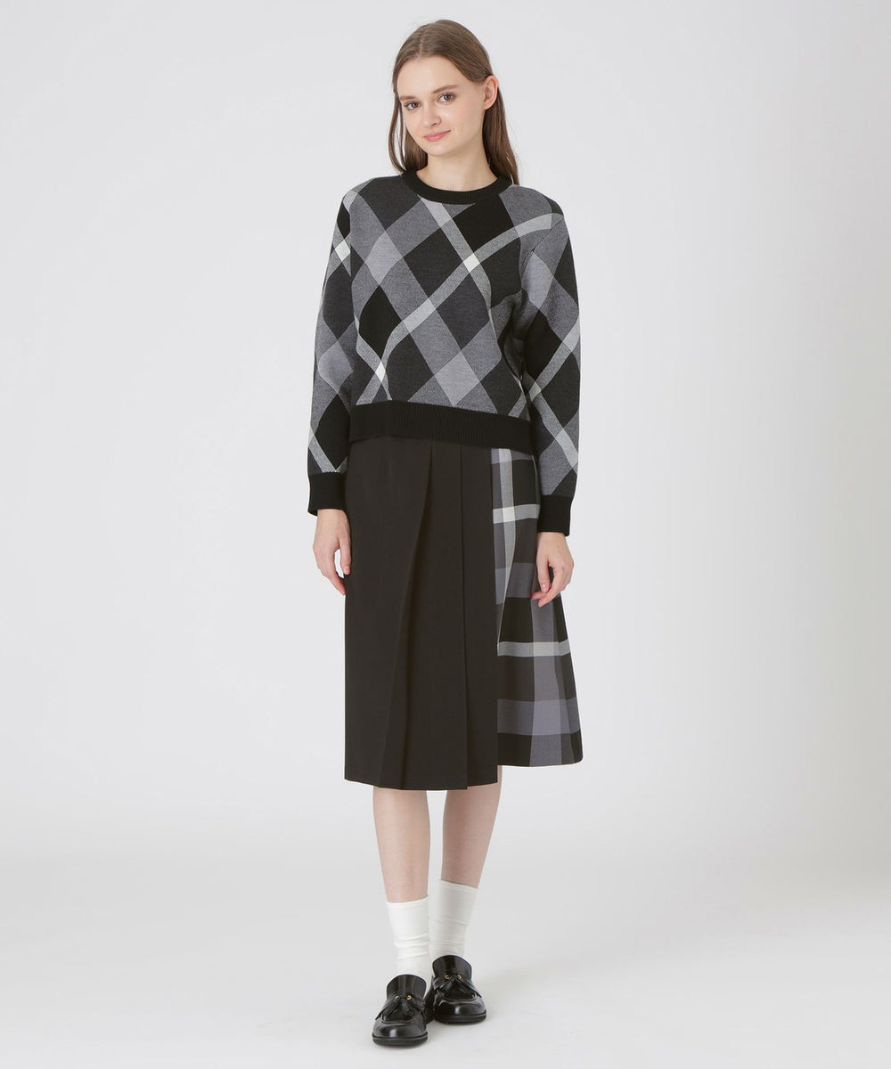 ウールライクツイルパーシャルチェックスカート（スカート）｜BLUE