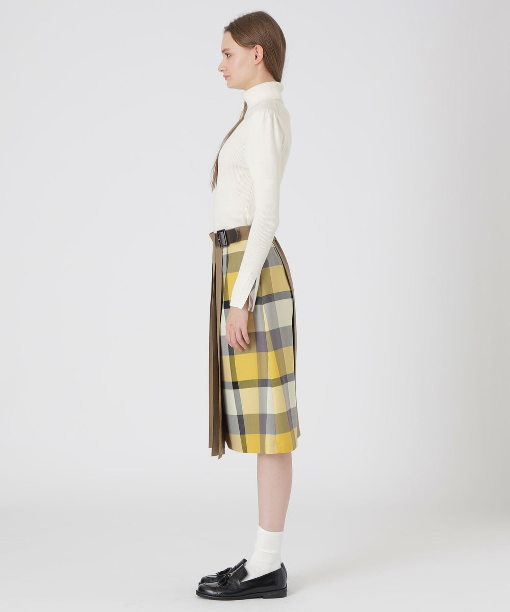 ウールライクツイルパーシャルチェックスカート（スカート）｜BLUE