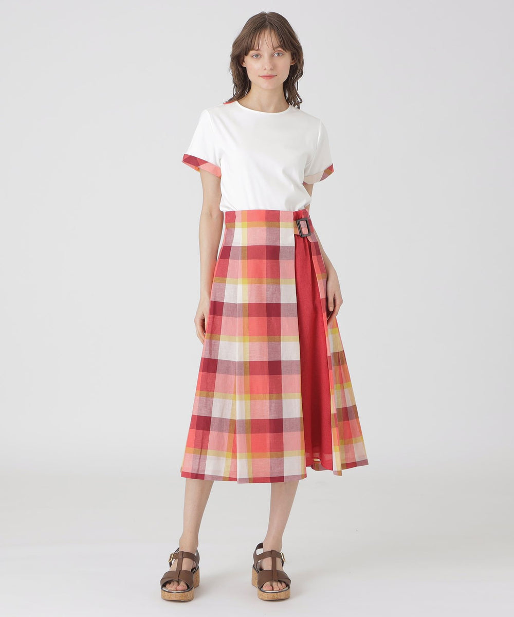クレストブリッジチェックサイドベルトフレアスカート（スカート