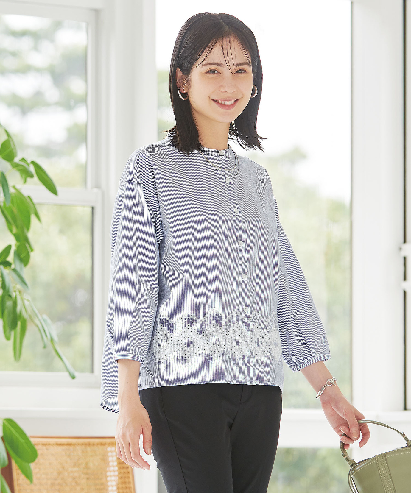 レディース コットン 裾刺繍 ブラウス通販 [0301-53106