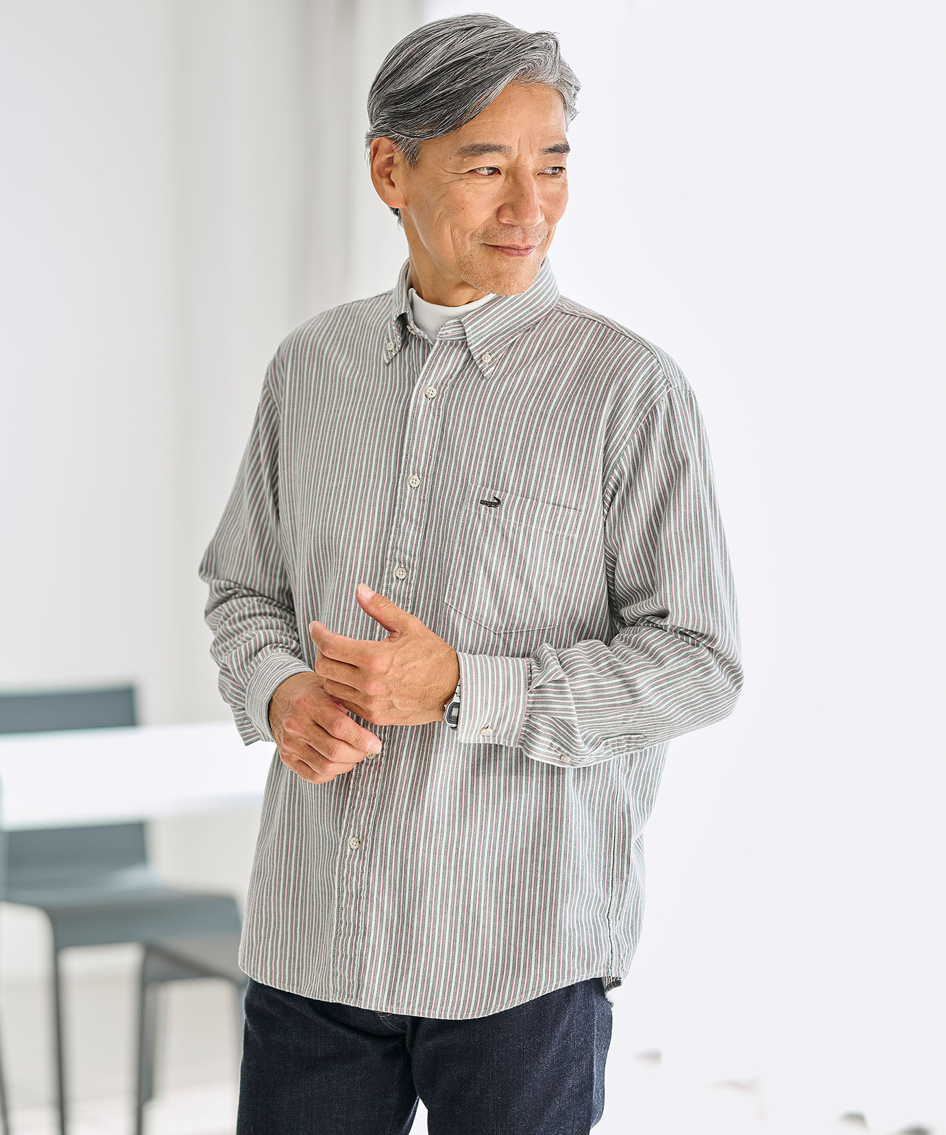 メンズ オックスフォード ストライプ柄 シャツ通販 [1601-55117