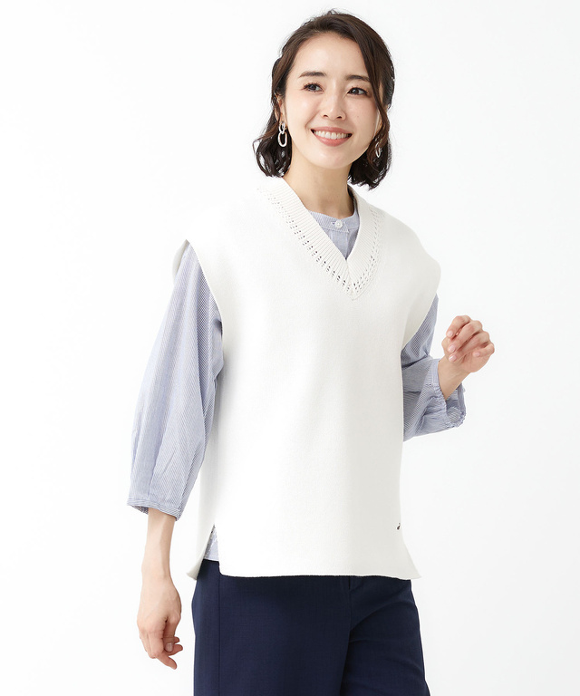 レディース サイドスリット Vネック ニットベスト【手洗いOK】通販