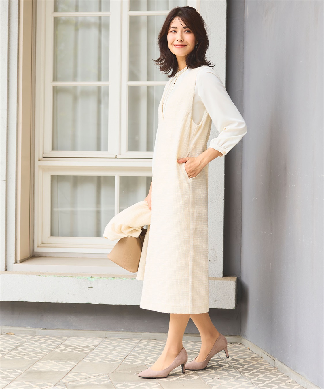 洗える》正解 ツイードVネックジャンスカ【CF/クロスファンクション