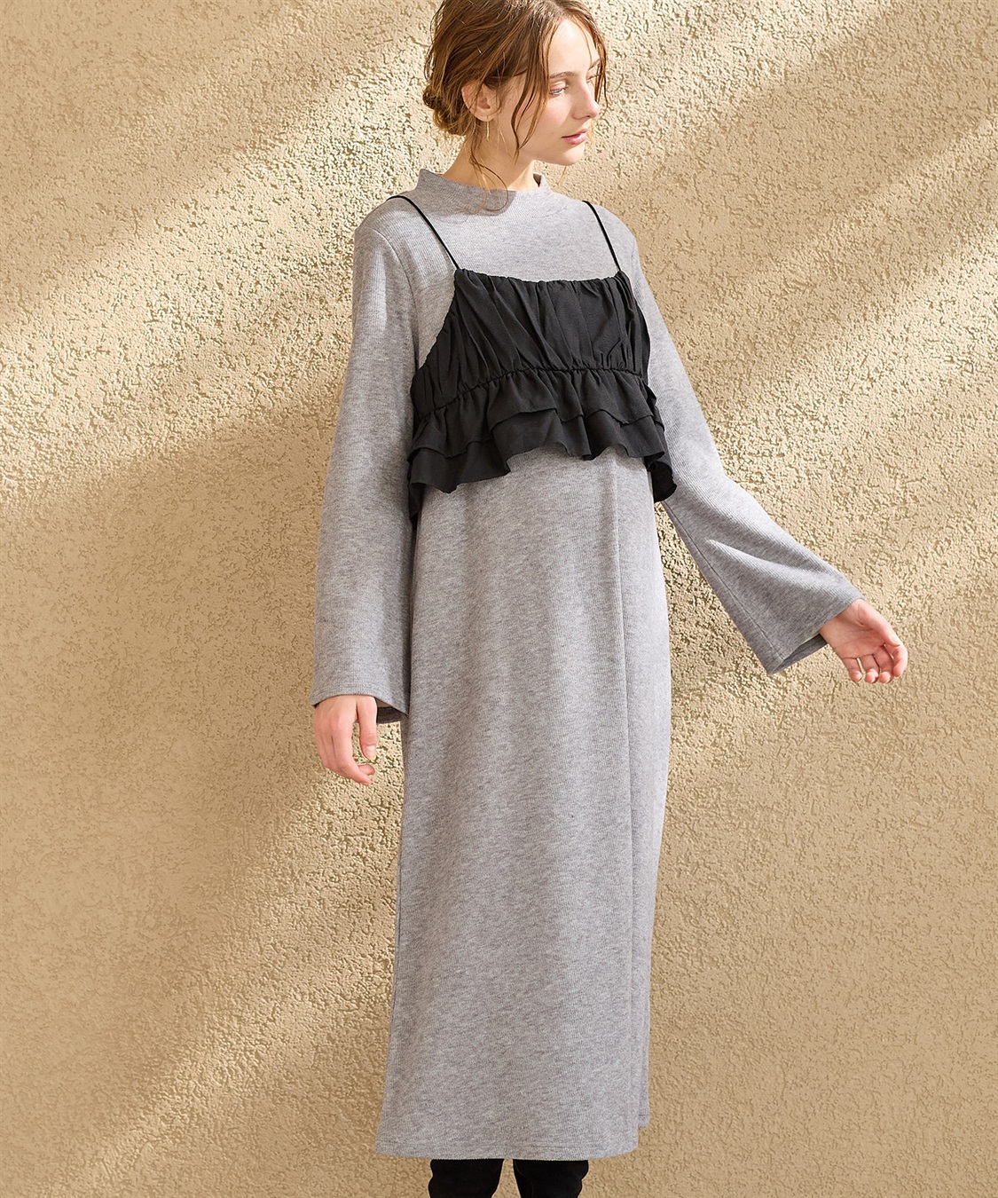 フレアスリーブあったかワンピース＆ビスチェセット Rosemadame