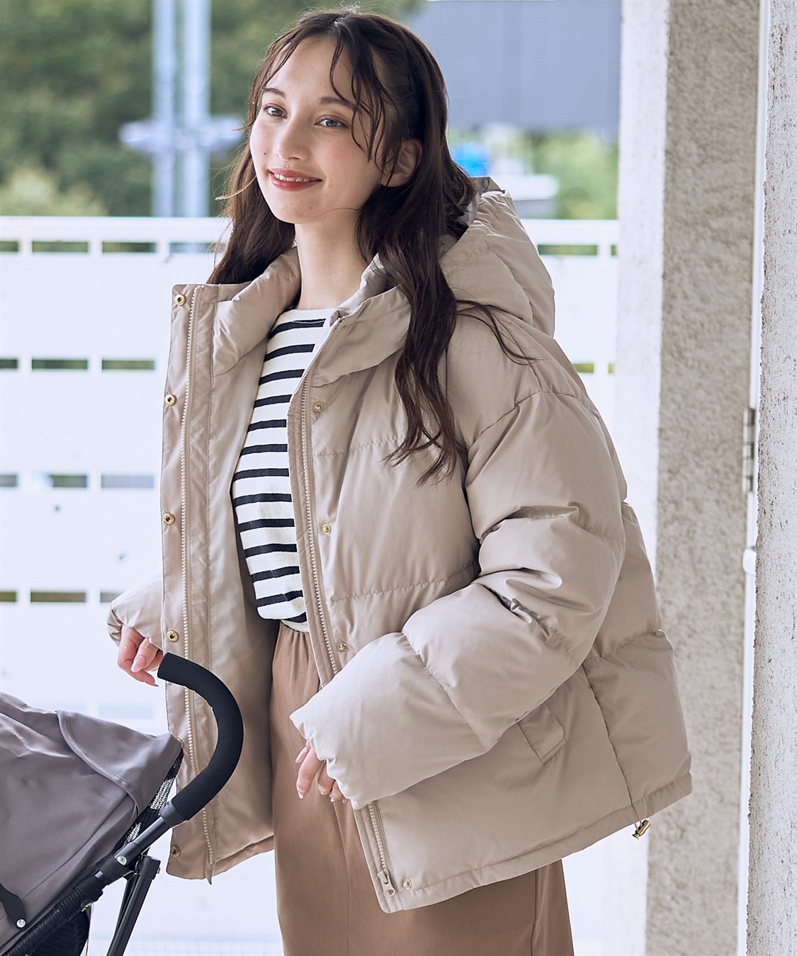 マットタフタダウンショートママコート＆ケープセット(マタニティ&授乳