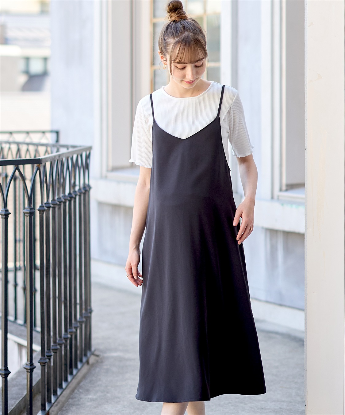 セット】サテンキャミワンピース×テレコメロウカットソー Rosemadame