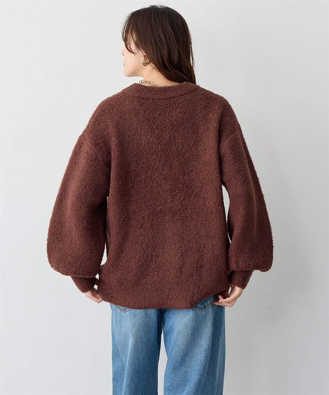 anyfee/大きいサイズ】金ボタンブークレニットカーディガン anyfee