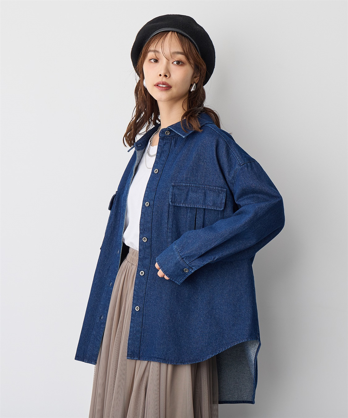 anyfee/プラスサイズ】BIGポケットデニムシャツ anyfee｜クロスプラス