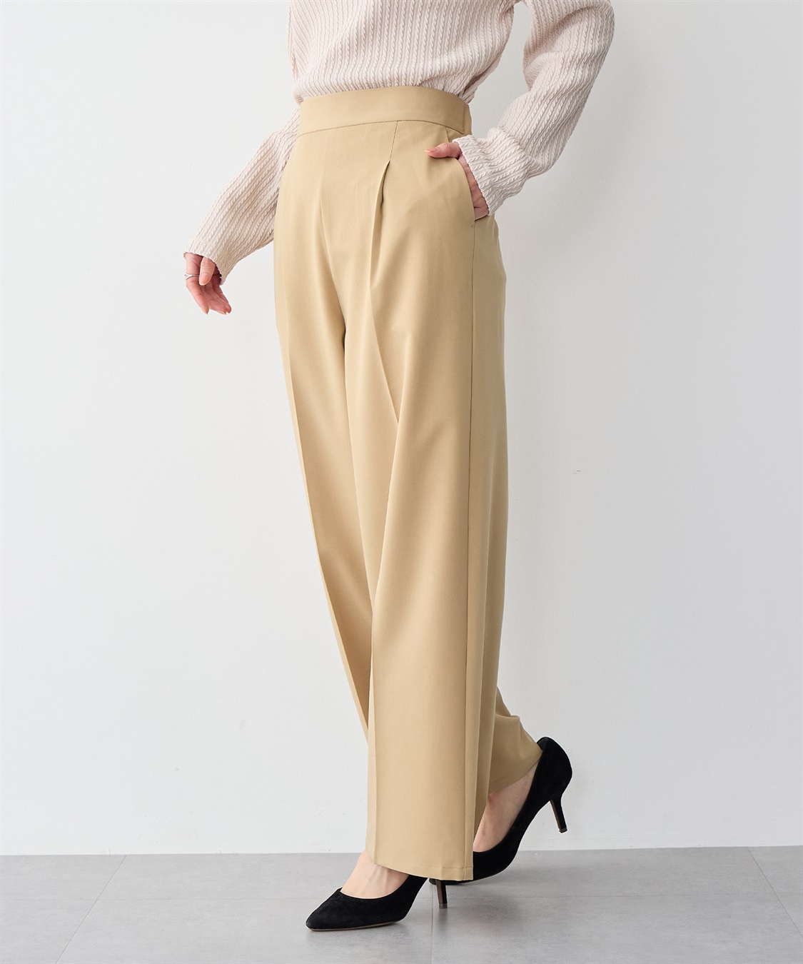 anyfee/プラスサイズ】ツイルタックワイドパンツ《接触冷感/ストレッチ