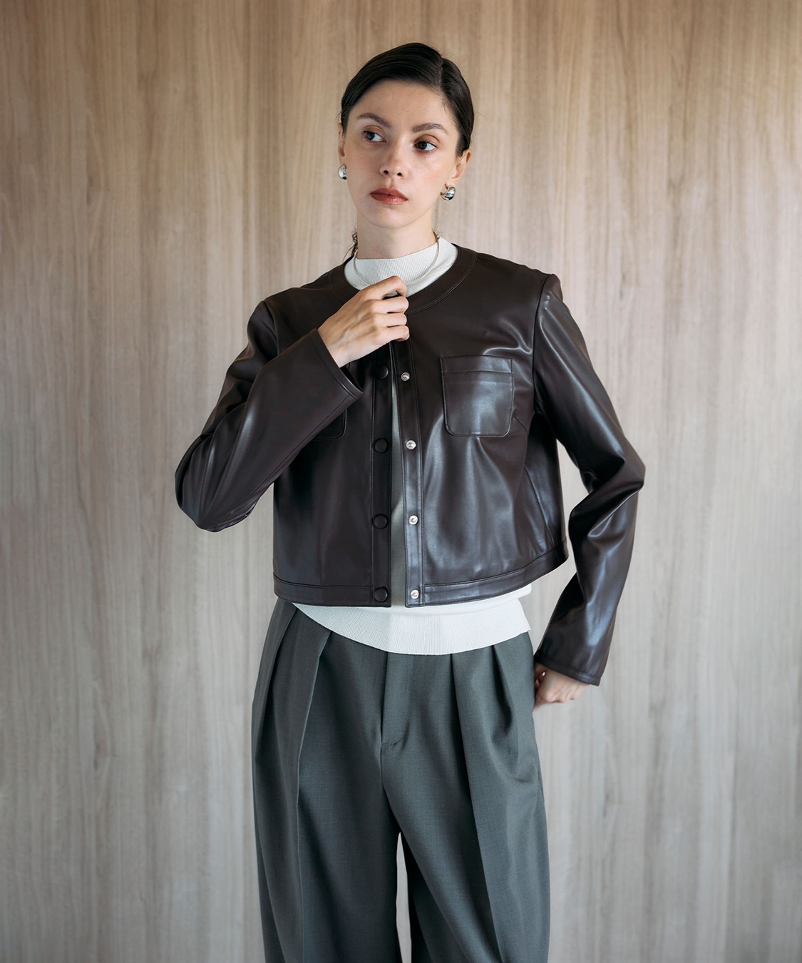 フェイクレザーショートジャケット N.O.R.C｜クロスプラス公式通販サイト