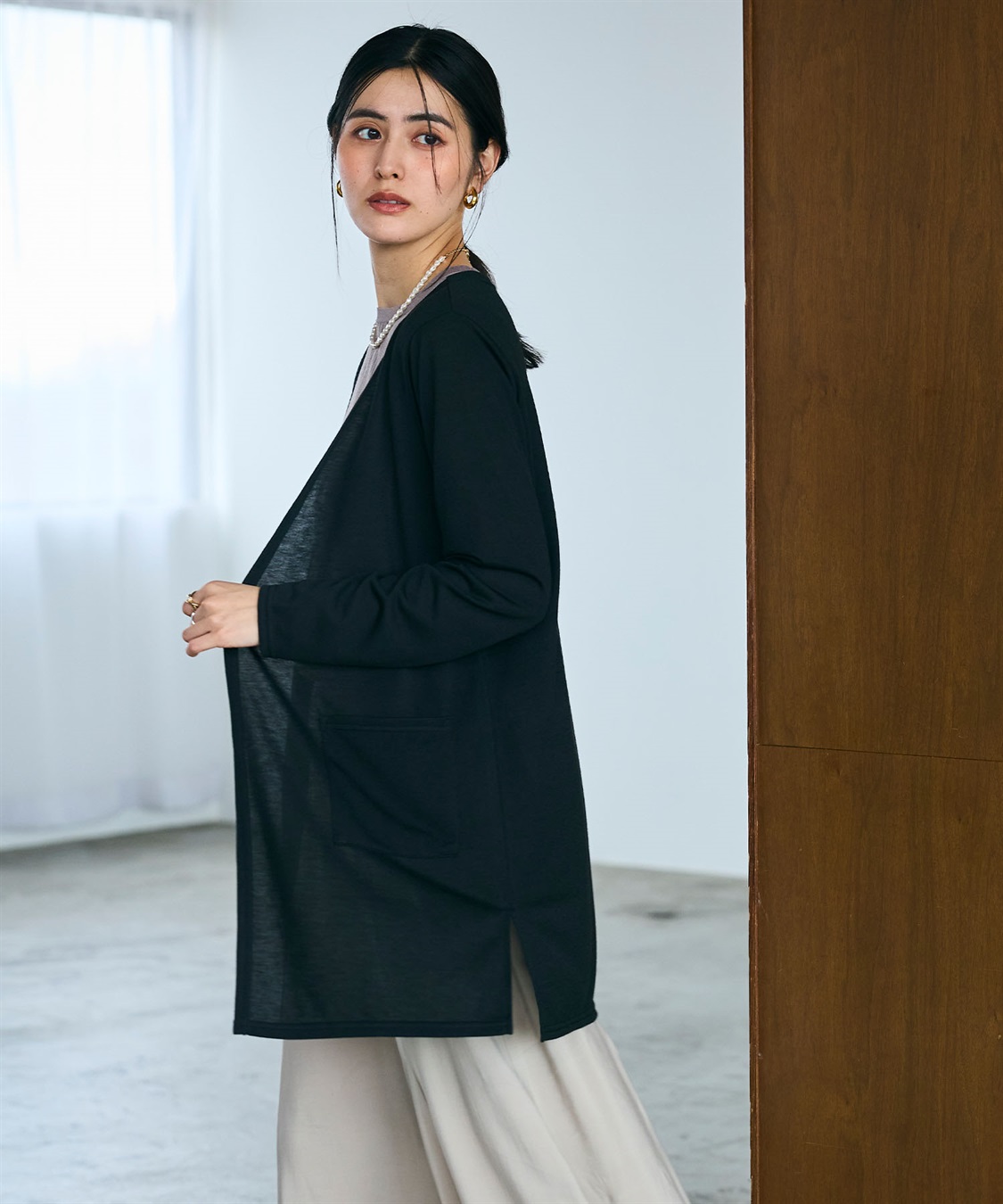 洗える》エブ楽 シアーVミドルカーディガン CROSS FUNCTION｜クロス