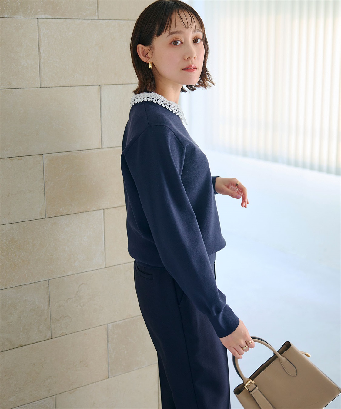 洗える》サマ美え レース襟ニットプルオーバー CROSS FUNCTION｜クロス