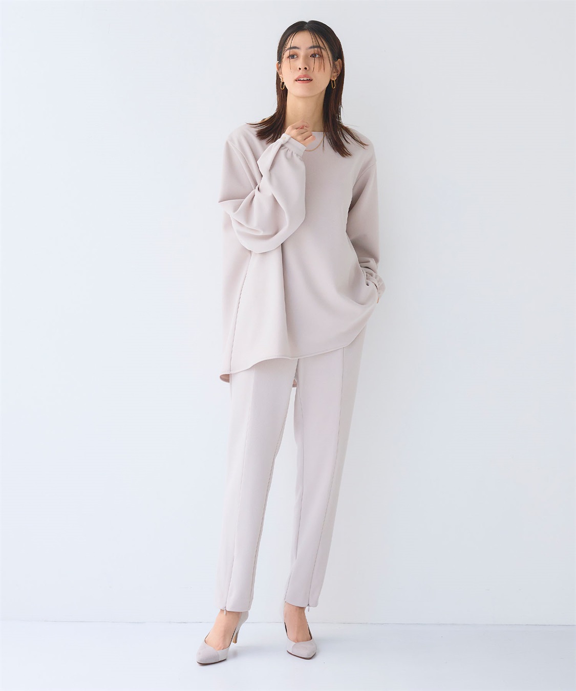 2点セット》サマ美え ジョーゼットボートネックブラウス&ジョガー