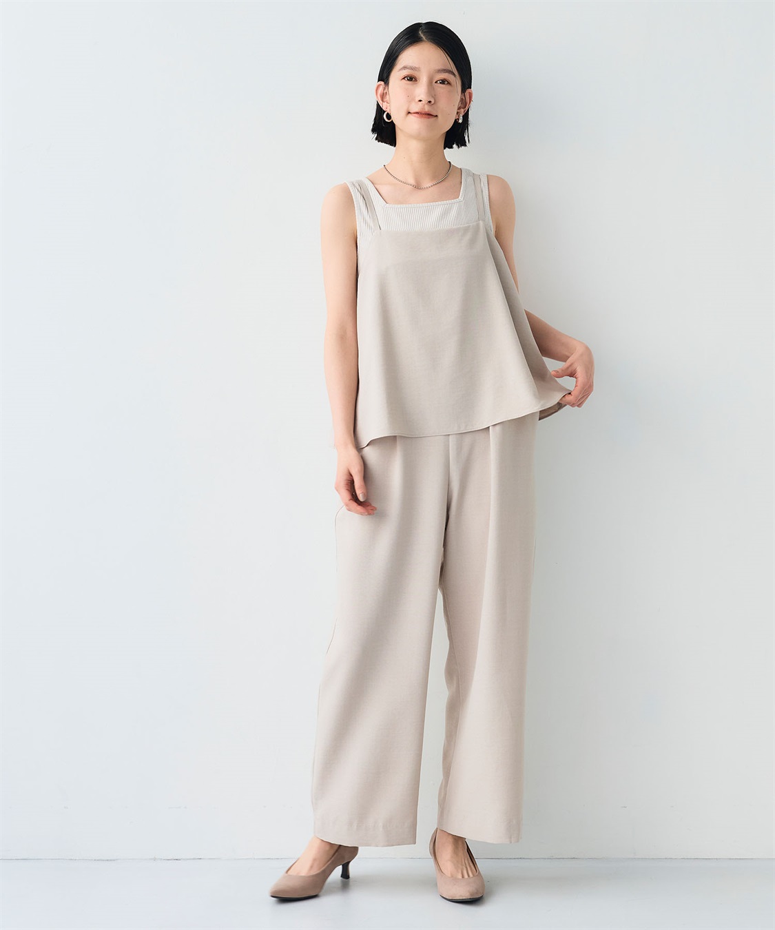 シワになりにくい》サマナチュラ リネンライクキャミサロペット CROSS