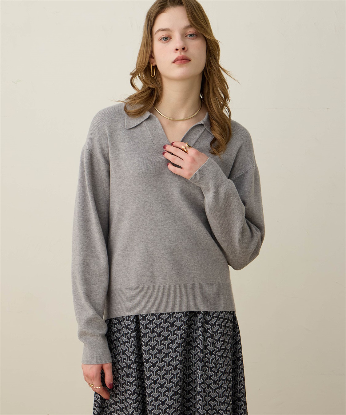 スキッパーニットプルオーバー【ハンドウォッシャブル】 LE SOUK