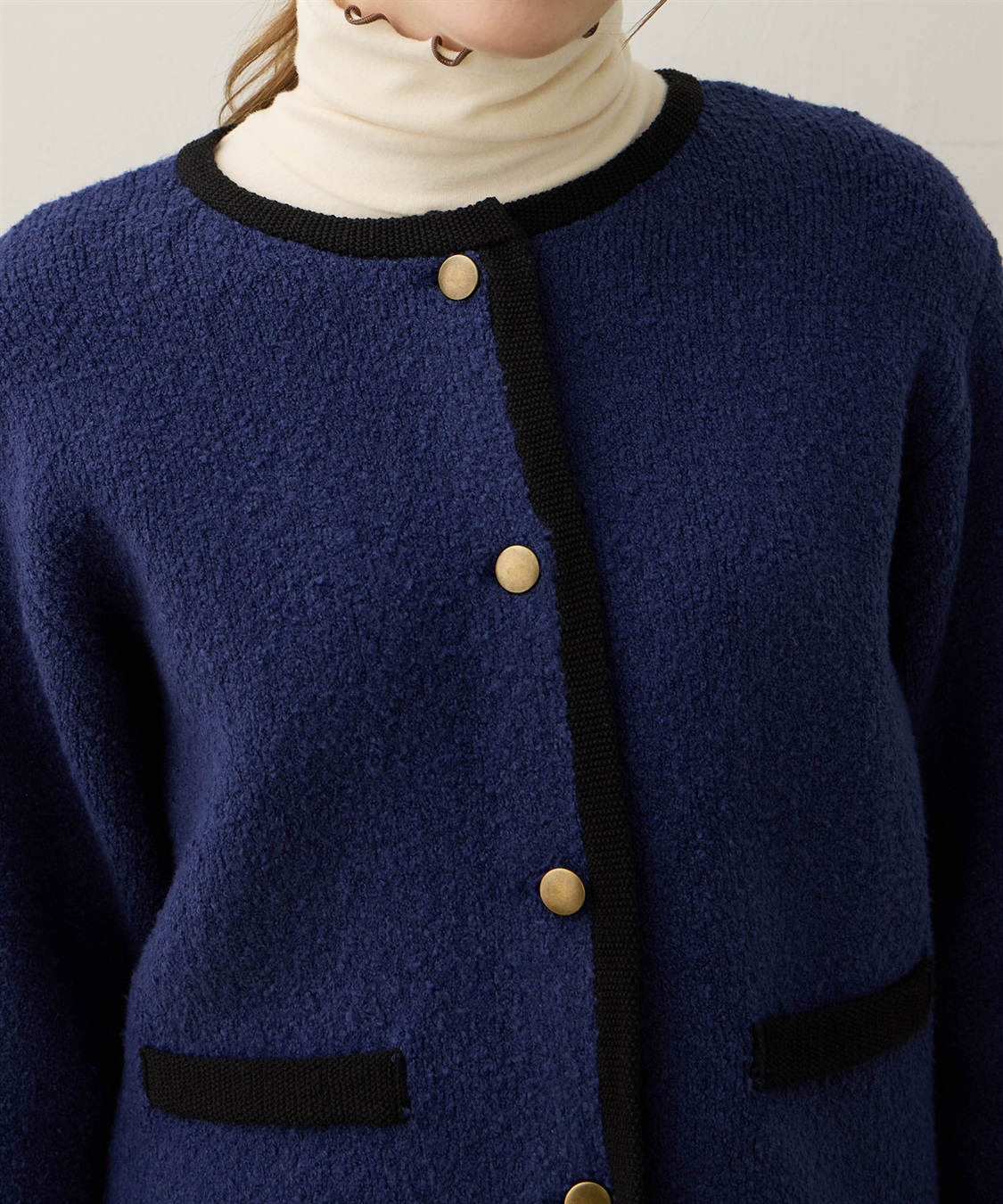 ノーカラーニットジャケット【ハンドウォッシャブル】 LE SOUK HOLIDAY