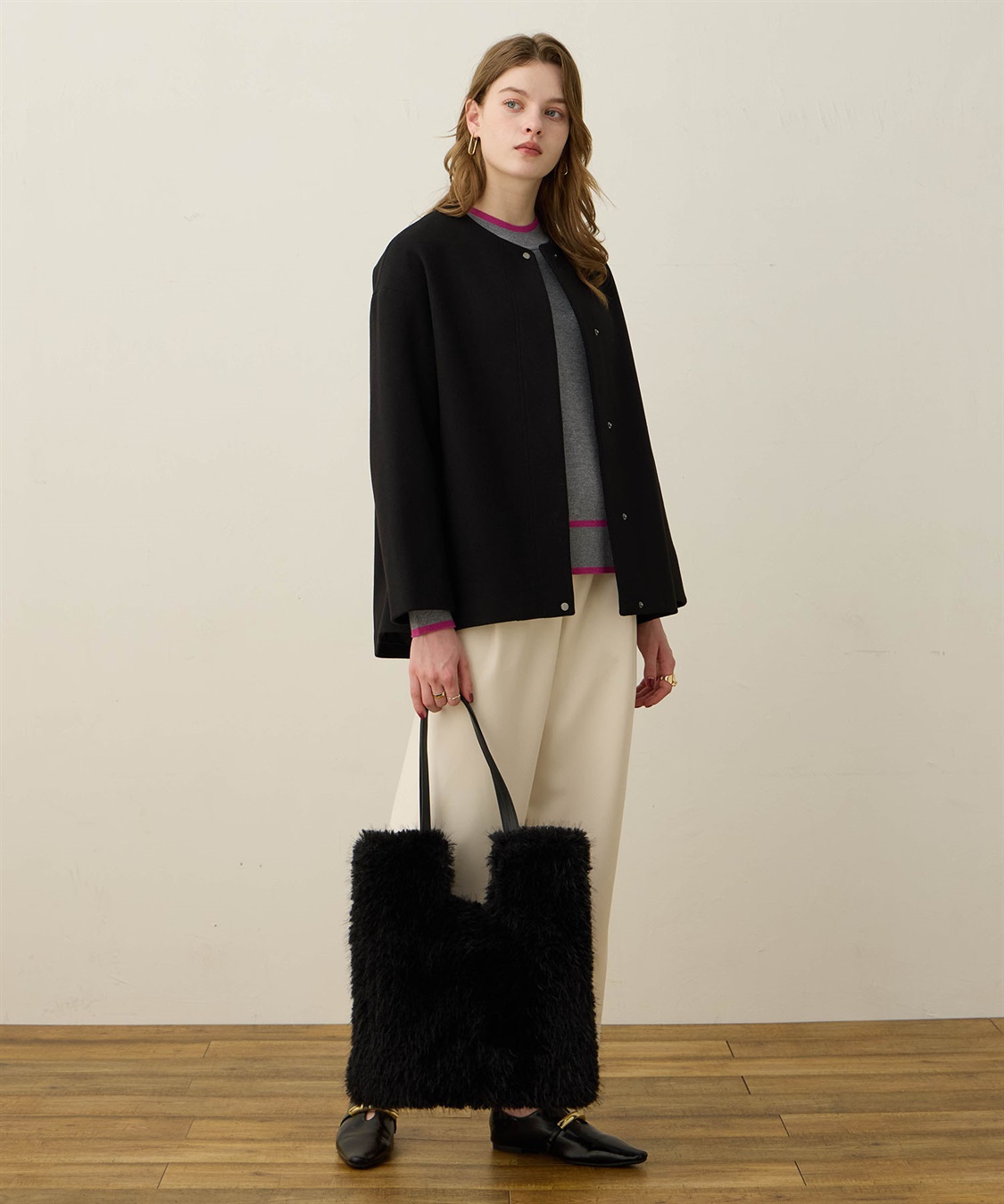 ノーカラーショートコート LE SOUK HOLIDAY｜クロスプラス公式通販サイト